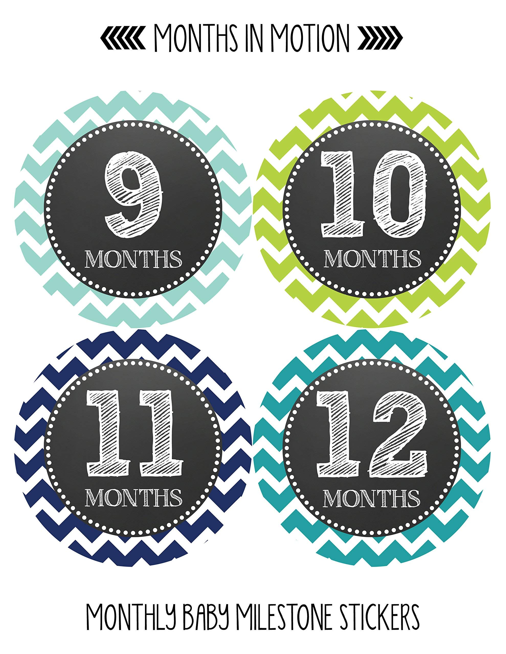Baby Monthly Milestone Stickers for Newborn Boys - Adhesive Photo Props for First Year Growth Tracking - Perfect for Baby Shower Gifts, Monthly Photos & Scrapbooking