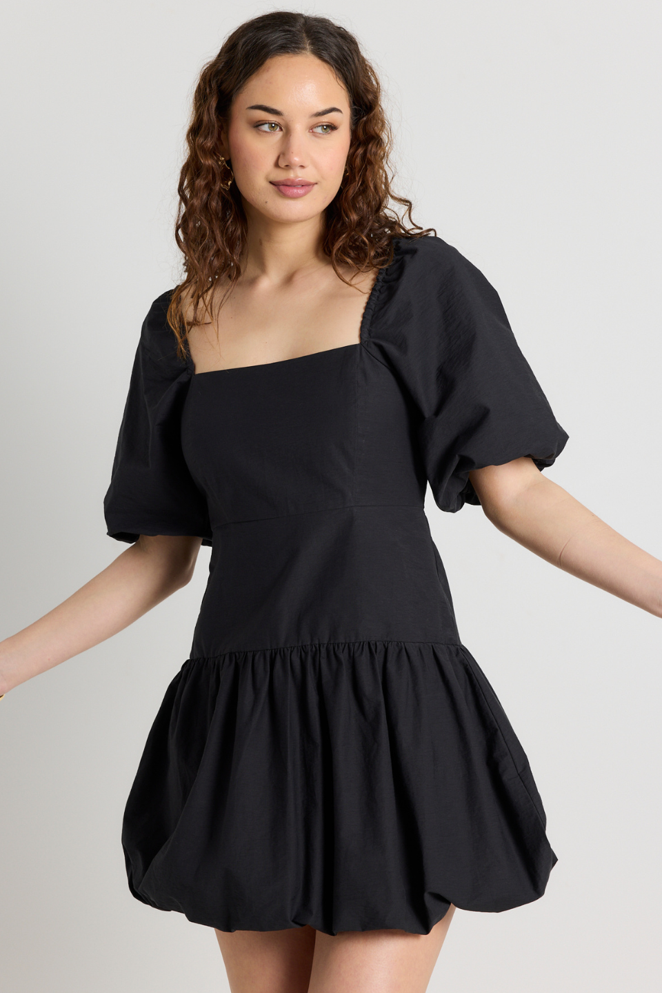 Composure Black Puff Short Sleeve Bubble Mini Dress - Women's Fashion Summer Party Cocktail Dress for Night Out & Date Night