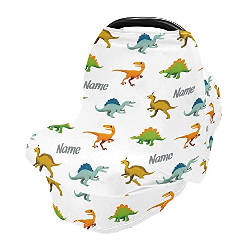 Custom Dinosaur Baby Car Seat Cover with Name - Soft, Breathable & Stretchy Nursing Cover for Breastfeeding - Personalized Stroller Cover for Boys & Girls - Perfect for Travel, Shopping & Outdoor Activities