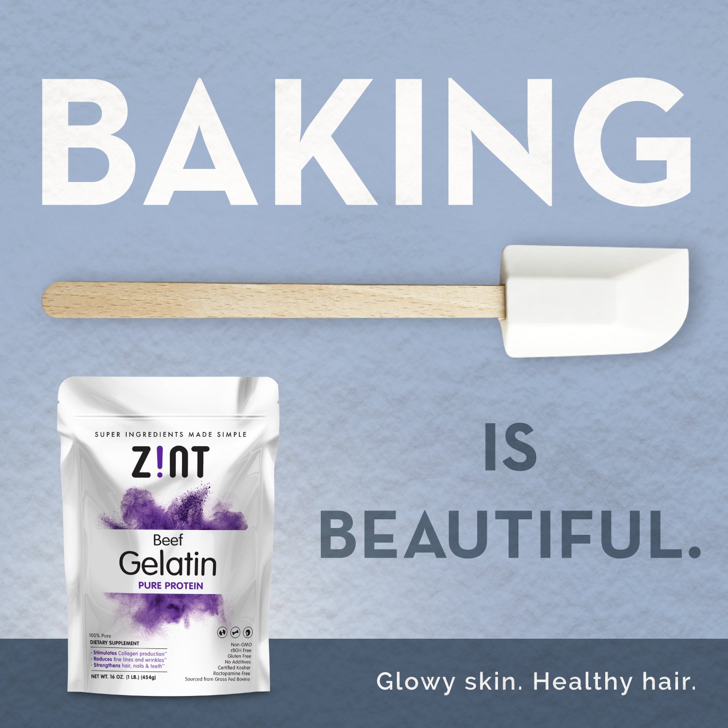 Zint Beef Gelatin Powder 16oz (Pack of 2) - Unflavored, Keto & Paleo Certified Protein Powder for Baking, Thickening, Smoothies & Healthy Desserts - Perfect for Keto Diet, Homemade Jellies & Gut Health Support