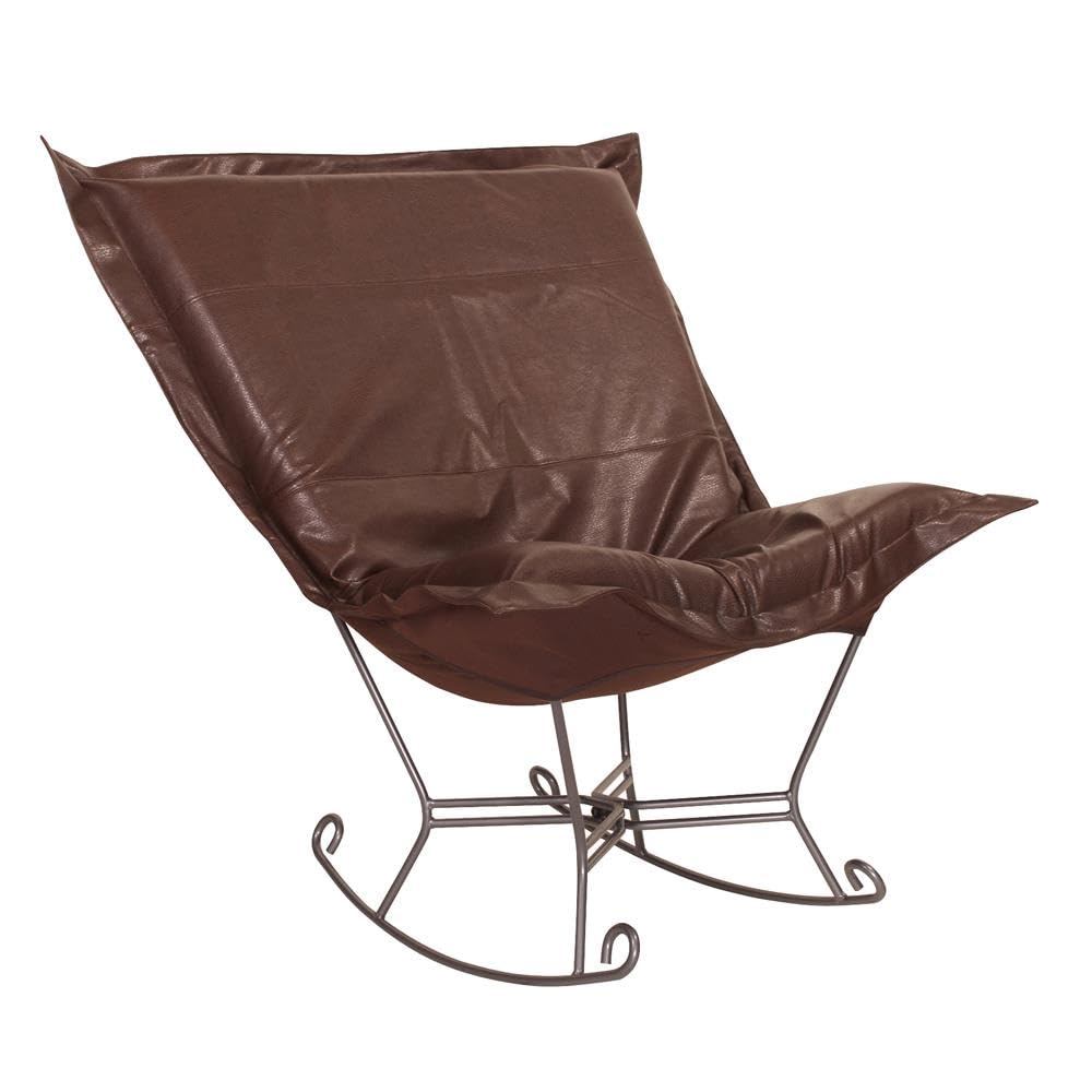 Howard Elliott Scroll Puff Rocker Seating Chair with Cover - Multipurpose Butterfly Chair with Titanium Frame for Patio, Camping, Home - Indoor & Outdoor Use in Avanti Pecan - Perfect for Lounging, Reading, and Relaxing in Garden, Living Room or Backyard