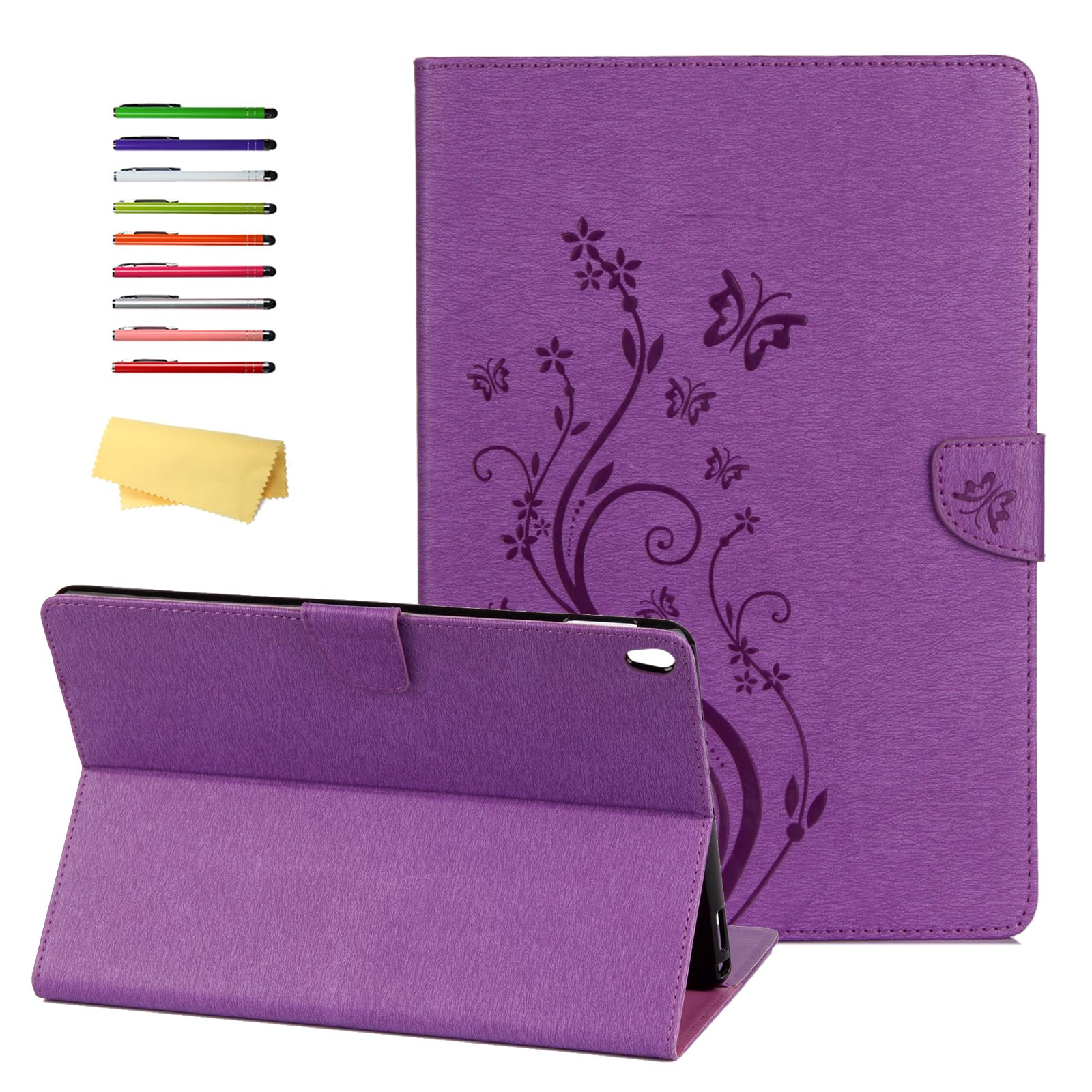 Premium PU Leather Folio Case for Apple iPad Air 3 (2019) & iPad Pro 10.5 (2017) - 10.5 Inch Smart Cover with Auto Sleep/Wake, Magnetic Closure & Card Pockets - Purple Butterfly Embossed Design - Perfect for Work, Travel & Daily Use