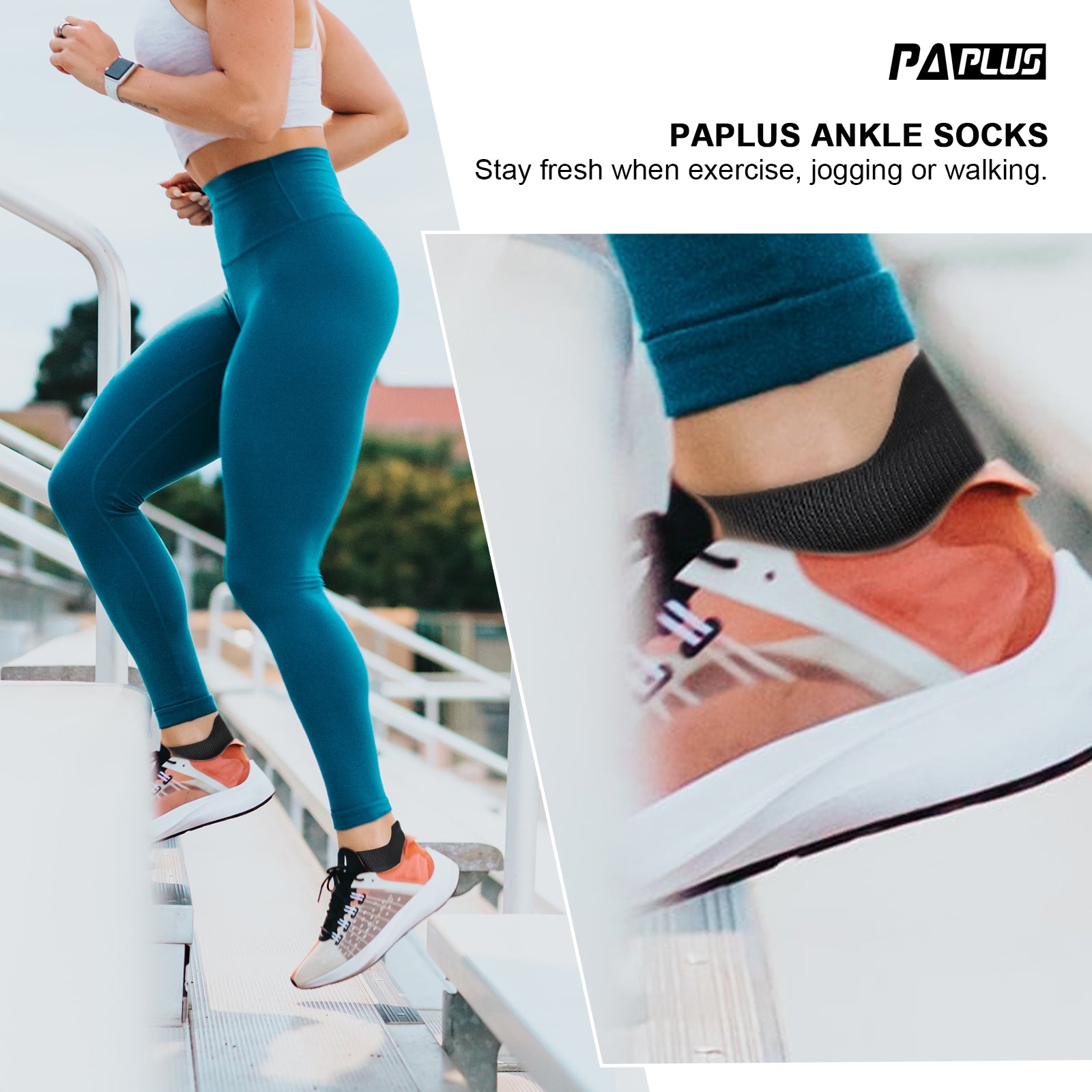 GECKOMAN x PAPLUS Women's Breathable Ankle Athletic Socks 2 Pairs - Comfortable Running & Workout Socks for Gym, Yoga & Daily Wear