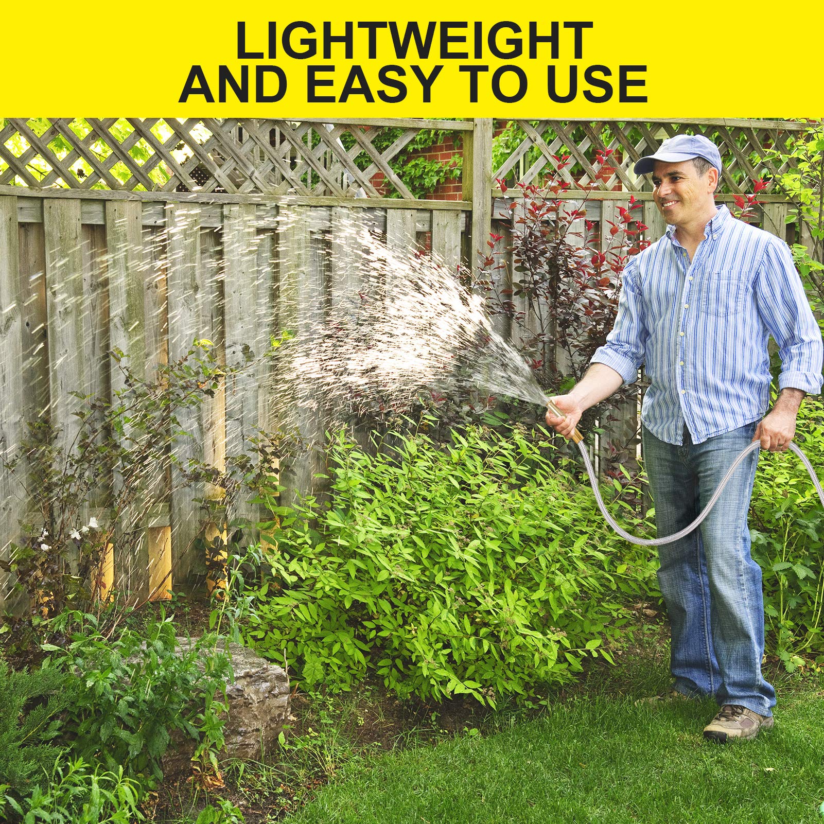 FOXEASE 10FT Stainless Steel Metal Garden Hose - Heavy Duty Kink Free Water Hose with Adjustable Nozzle, Lightweight & Portable for Yard, Lawn, Patio, Car Washing and Outdoor Watering