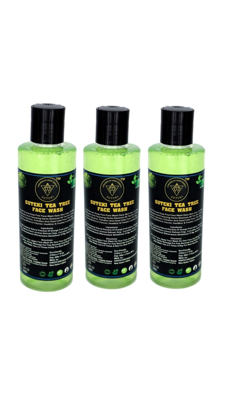 SUTEKI Herbal Tea Tree Natural Face Wash for Acne & Pimples - 630ml (Pack of 3) | Deep Cleansing & Oil Control for Oily & Acne-Prone Skin | Daily Skincare Routine for Clear & Healthy Complexion