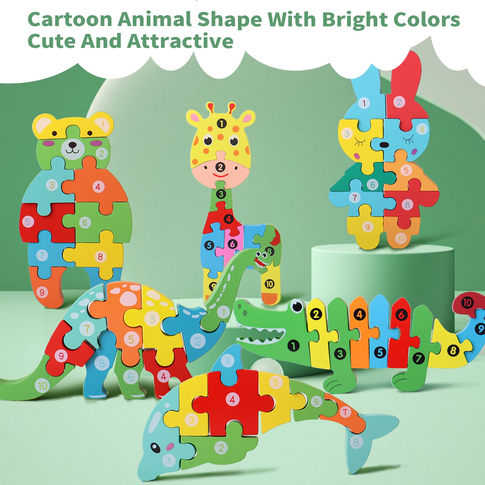 SHIERDU Wooden Puzzles for Kids Ages 2-6 - Educational Number, Dinosaur & Animal Jigsaw Toys for Toddlers - Perfect Gift for Boys & Girls (Pack of 6) - Fun Learning Activity for Preschool & Early Childhood Development