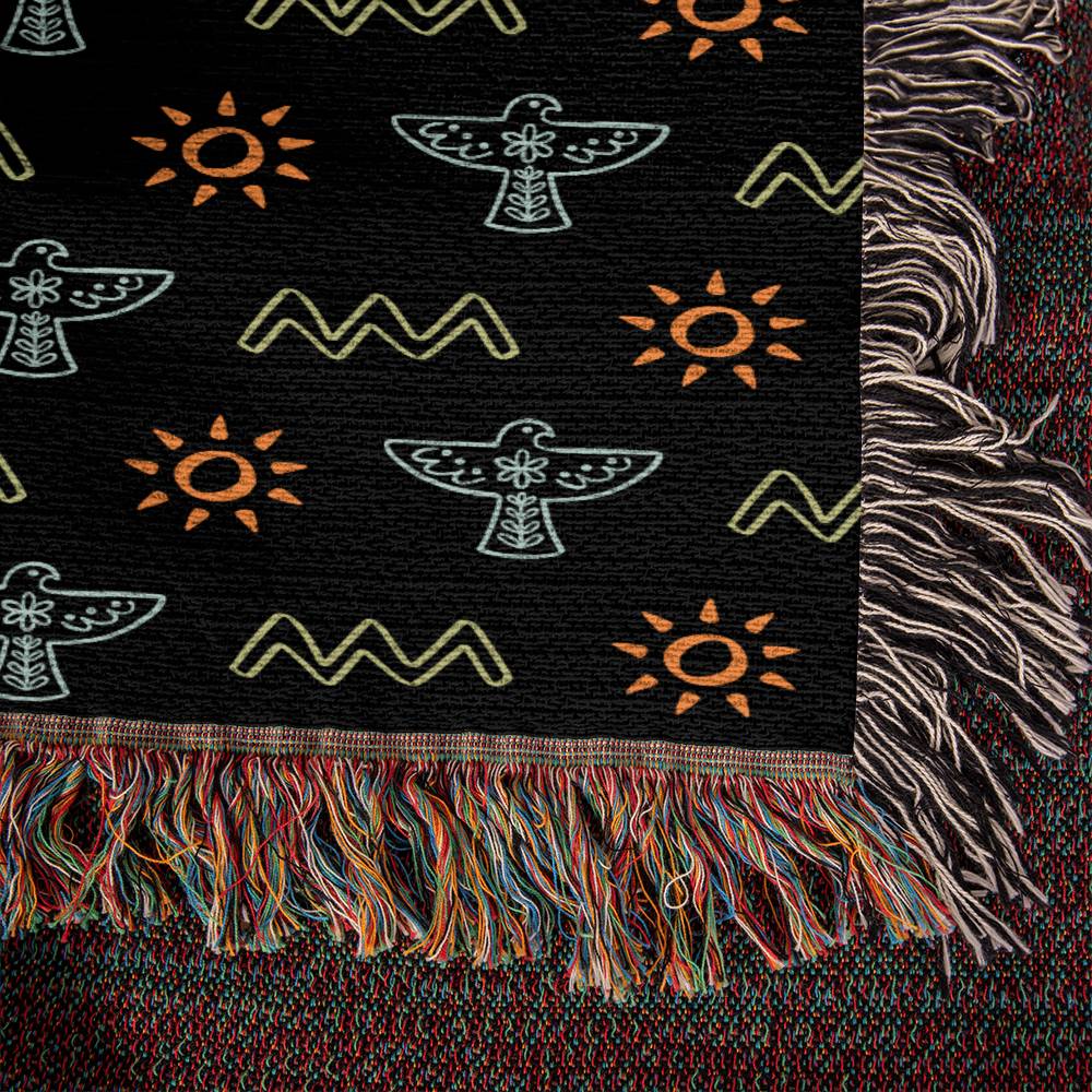 Southwestern Sun Woven Fringe Blanket - Soft Boho Throw Blanket for Couch, Bed & Outdoor - Perfect for Picnics, Beach & Cozy Home Decor