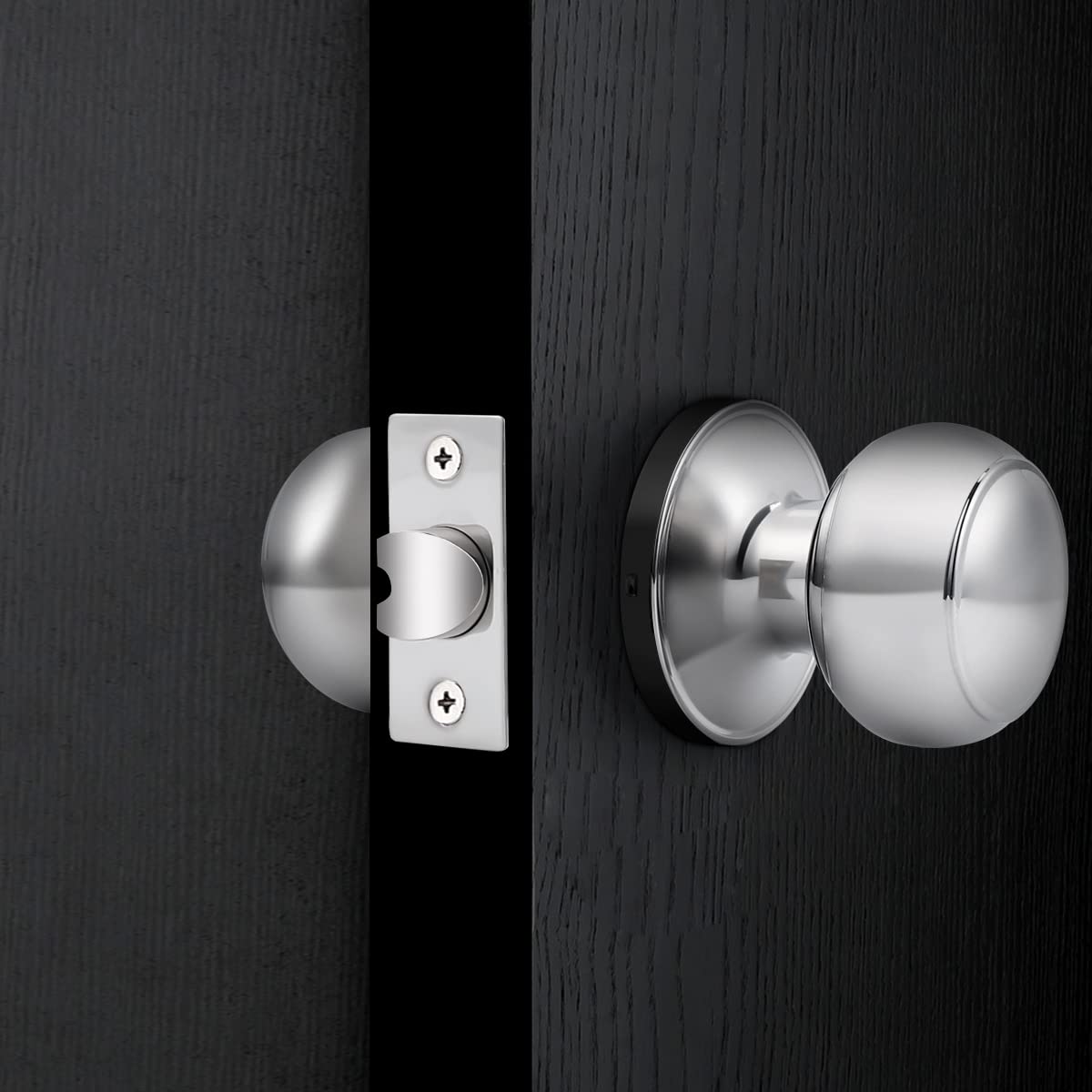 Polished Chrome Keyless Door Knob - Colonial Style for Closet & Hall