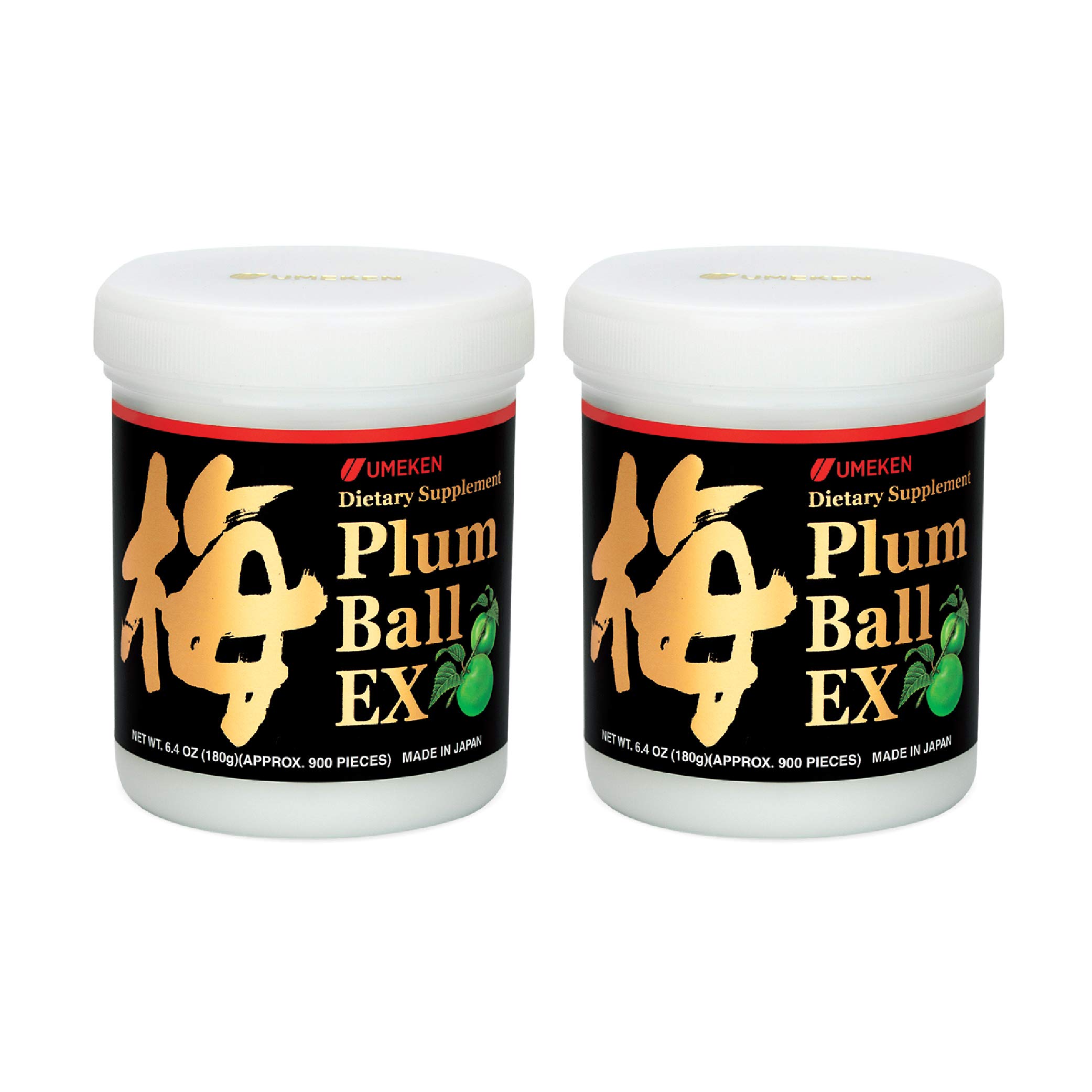 Umeken Plum Ball EX - Premium Japanese Green Plum Extract Supplement with Antioxidants, Citric Acid & Mumefural (6.4oz/180g Bottle, 6 Month Supply, Pack of 2) - Daily Immune Support & Energy Boost for Active Lifestyles
