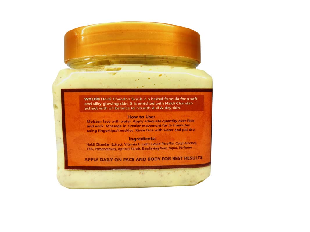 Wylco Turmeric & Sandalwood Face and Body Scrub | Anti-Aging, Antibacterial Exfoliator for Blackheads & Tan Removal | Deep Cleansing Turmeric Scrub - 500g | Perfect for Daily Skincare & Post-Sun Care Routine