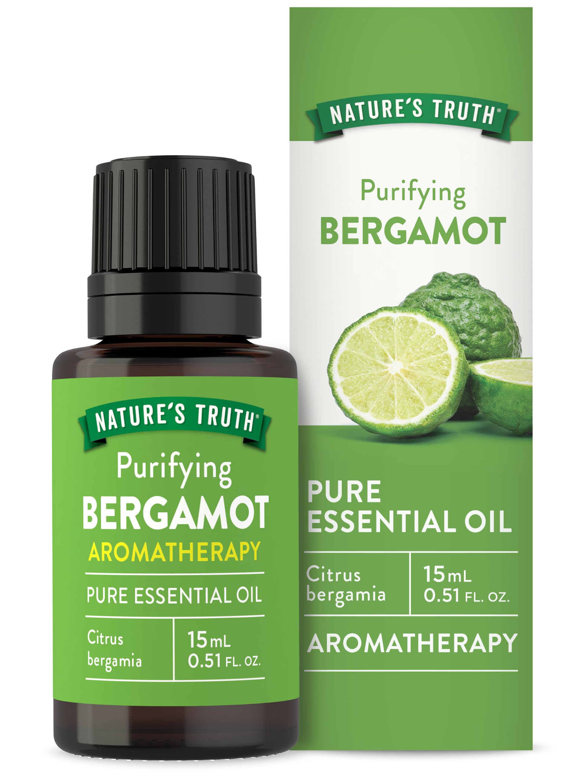 Nature's Truth Bergamot Essential Oil - 100% Pure, 0.51 Fl Oz for Aromatherapy, Stress Relief & Skin Care | Perfect for Diffusers, Massage & DIY Beauty Products