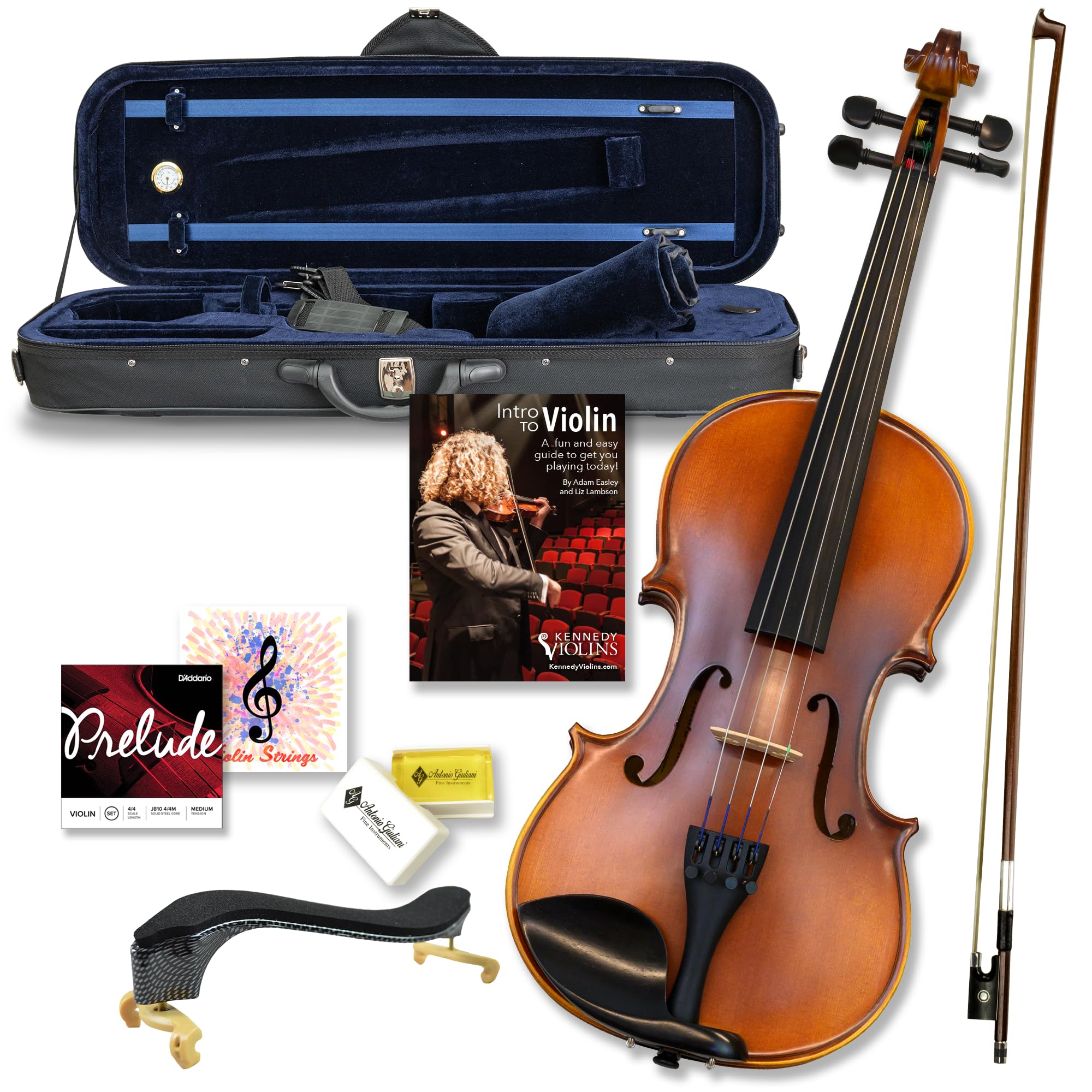 Bunnel Premier 4/4 Full Size Violin Outfit with Carrying Case & Accessories - Solid Maple Wood & Ebony Fittings by Kennedy Violins - Perfect for Beginners, Students & Professional Musicians