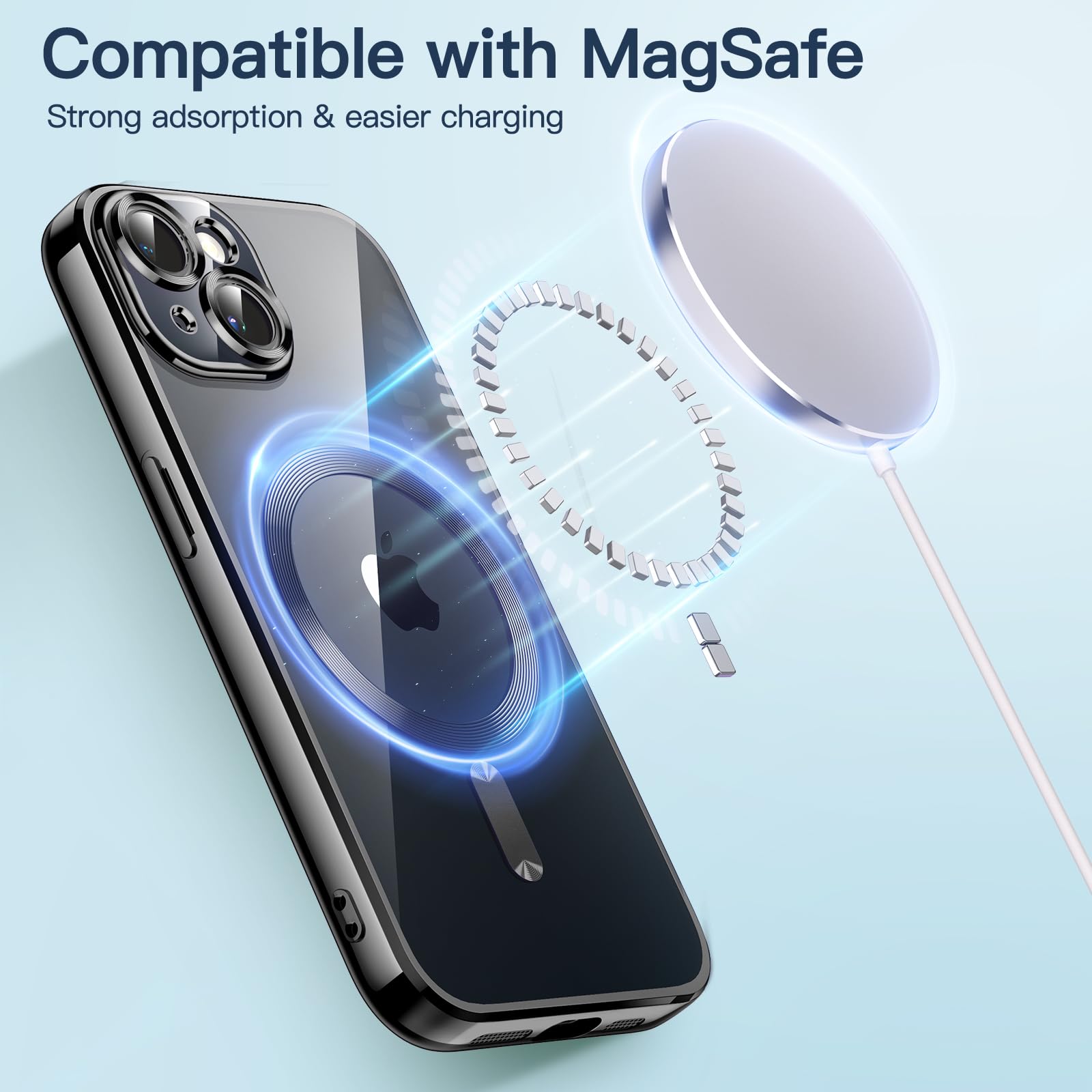 JETech Ultra-Thin Clear Case for iPhone 14 Plus 6.7-Inch - Shockproof MagSafe Compatible Protective Cover with Camera Protection | Slim Electroplated TPU Phone Case (Black) - Perfect for Everyday Use, Wireless Charging & Travel Protection