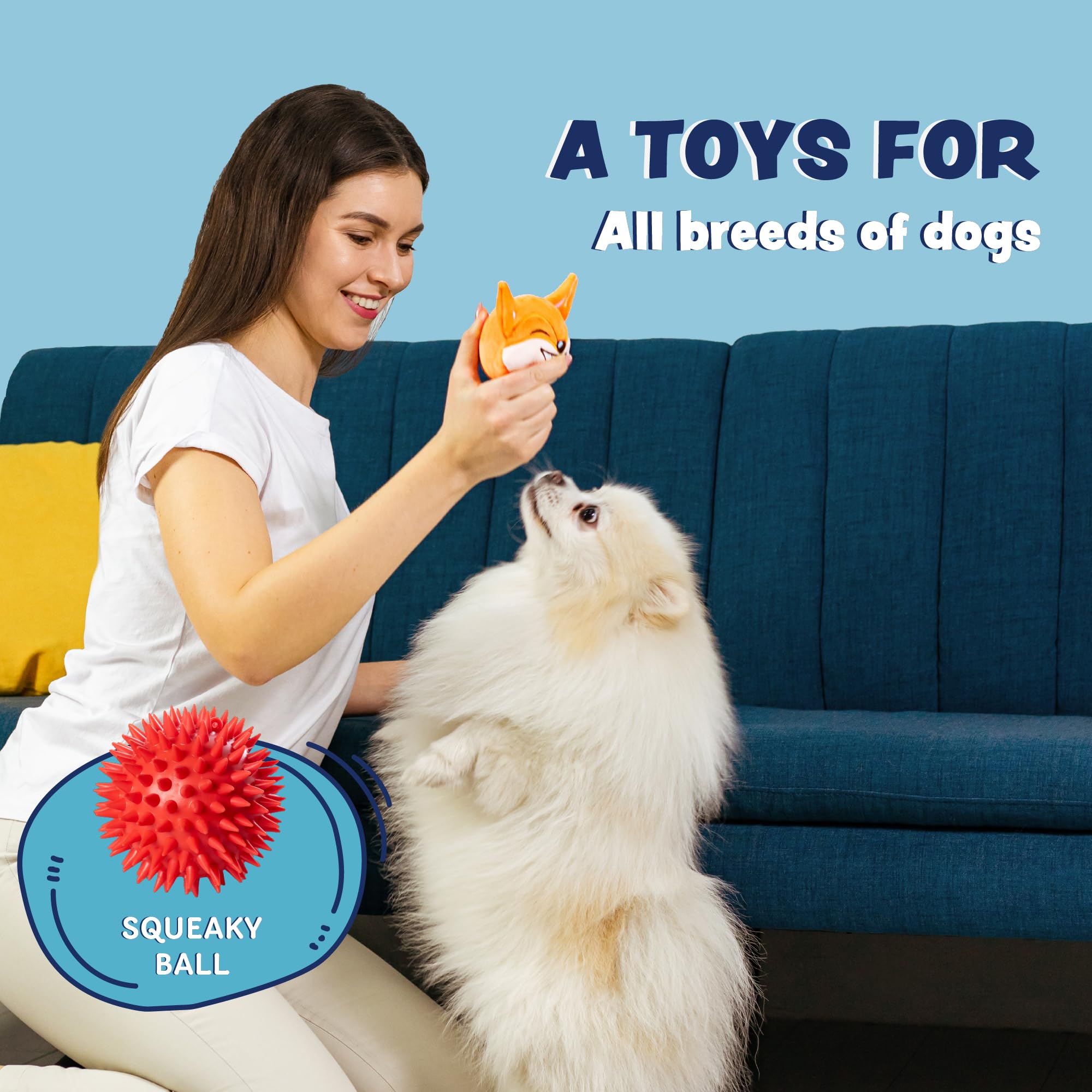 Durable 3-in-1 Squeaky Dog Toys for Aggressive Chewers - Interactive Chew Toys for Small, Medium & Large Dogs - Puppy Teething Relief Toy (Orange) - Perfect for Indoor Play, Outdoor Fetch & Training Sessions