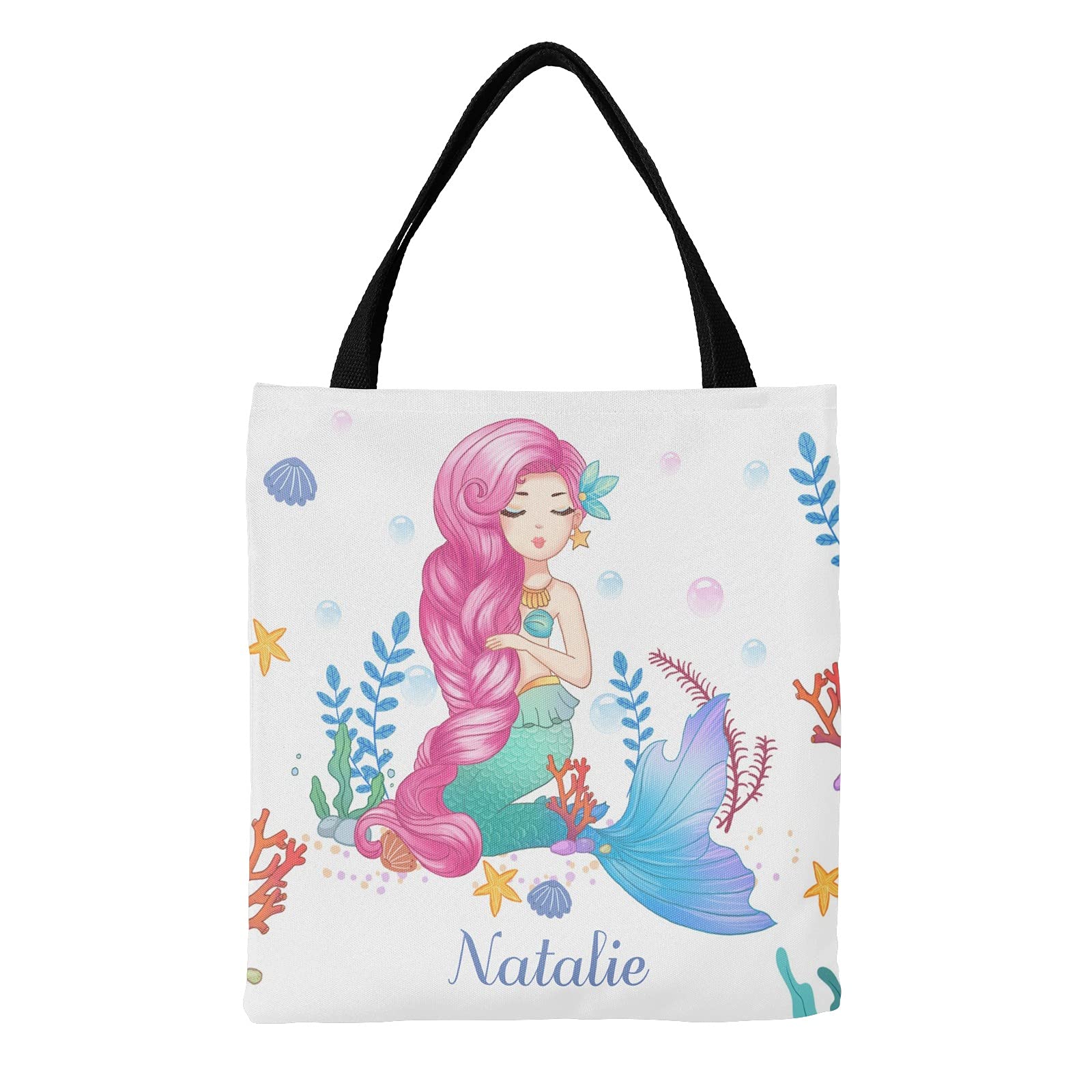 Personalized Flying Mermaid Princess Canvas Tote Bag - Eco-Friendly Reusable Shopping Bag for Women, Travel, School & Work | Cute Gift Idea for Girls & Teens