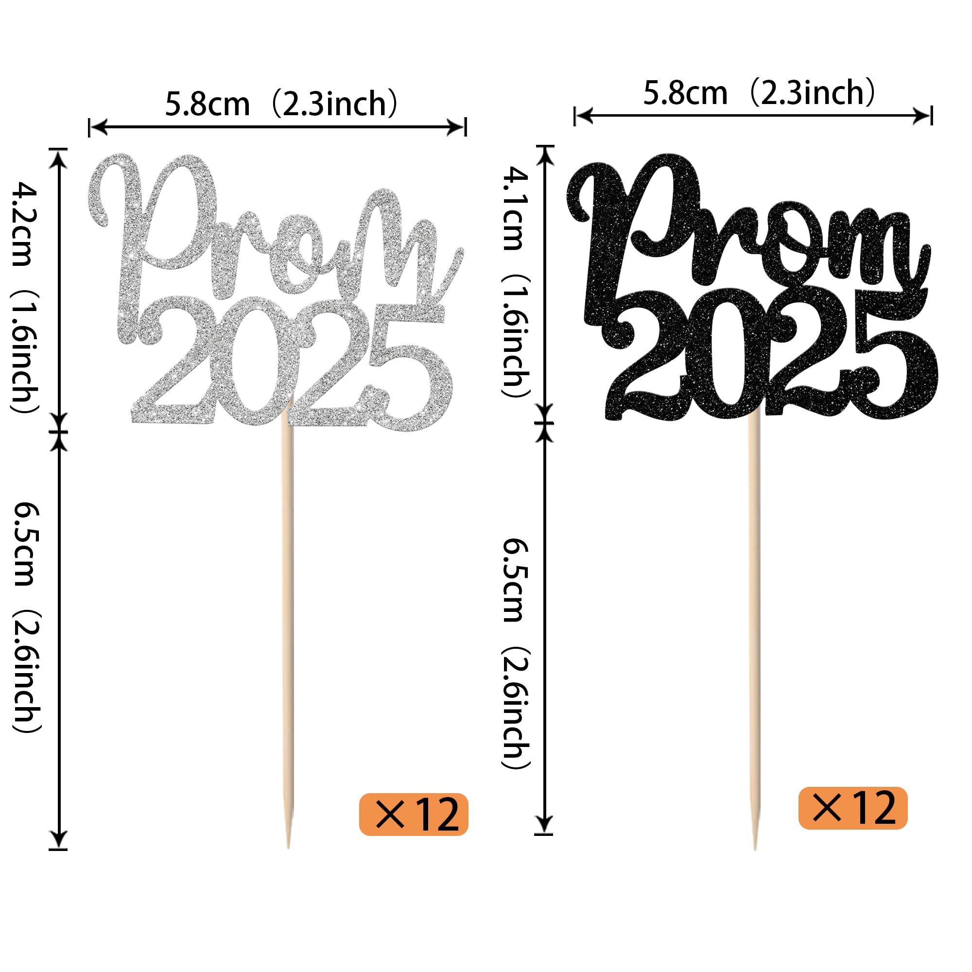 24 Pack 2025 Graduation Cupcake Toppers - Glitter Prom & College Cake Decorations for Class of 2025 Theme Party - Black & Silver Congrats Picks - Perfect for Graduation Celebrations, School Events & Birthday Cakes