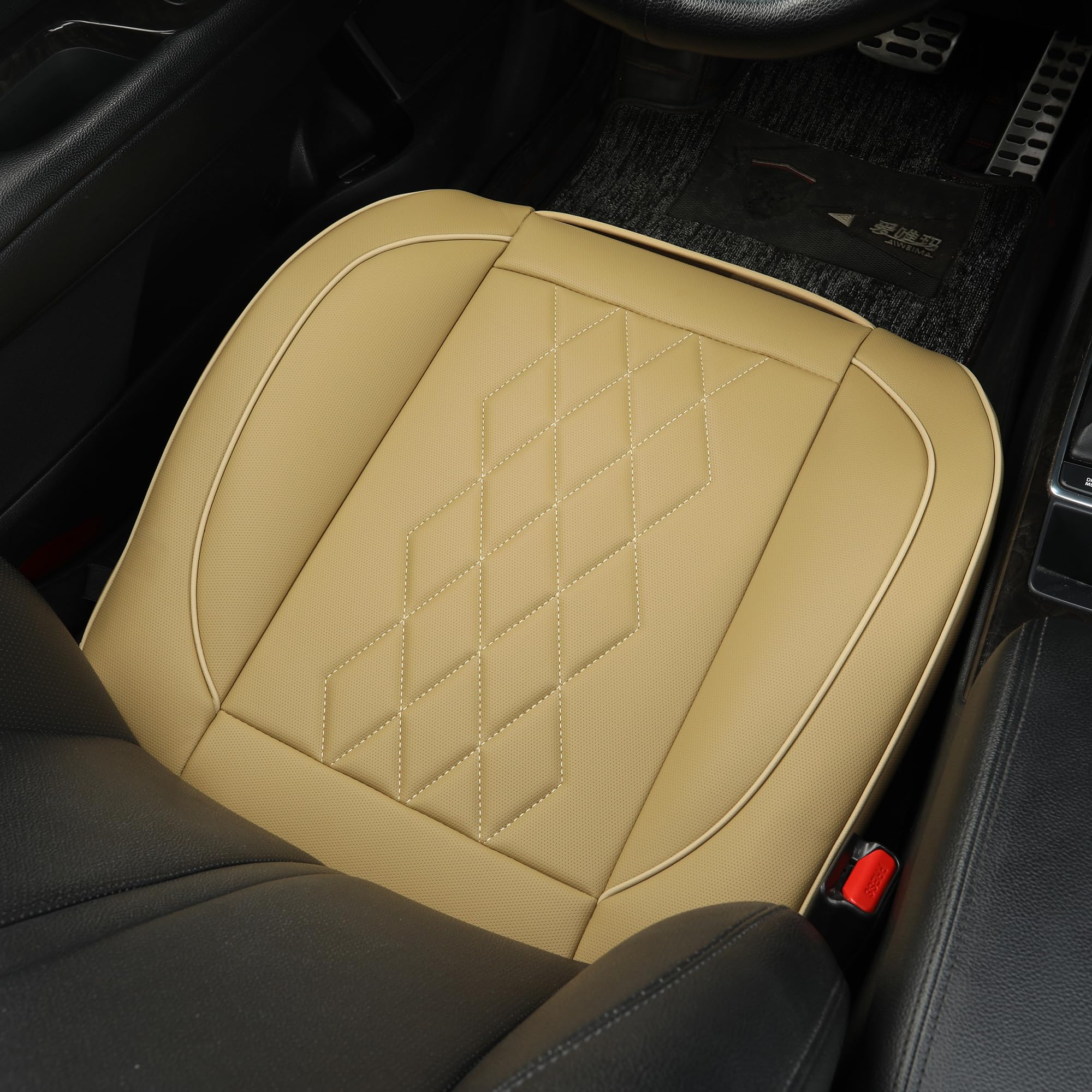 JOJOBAY 2-Pack Premium Leather Car Seat Covers - Anti-Slip Padded Front Seat Protectors Fits 95% Vehicles (Beige, 2PC) | Perfect for Daily Commute, Road Trips & Car Interior Protection