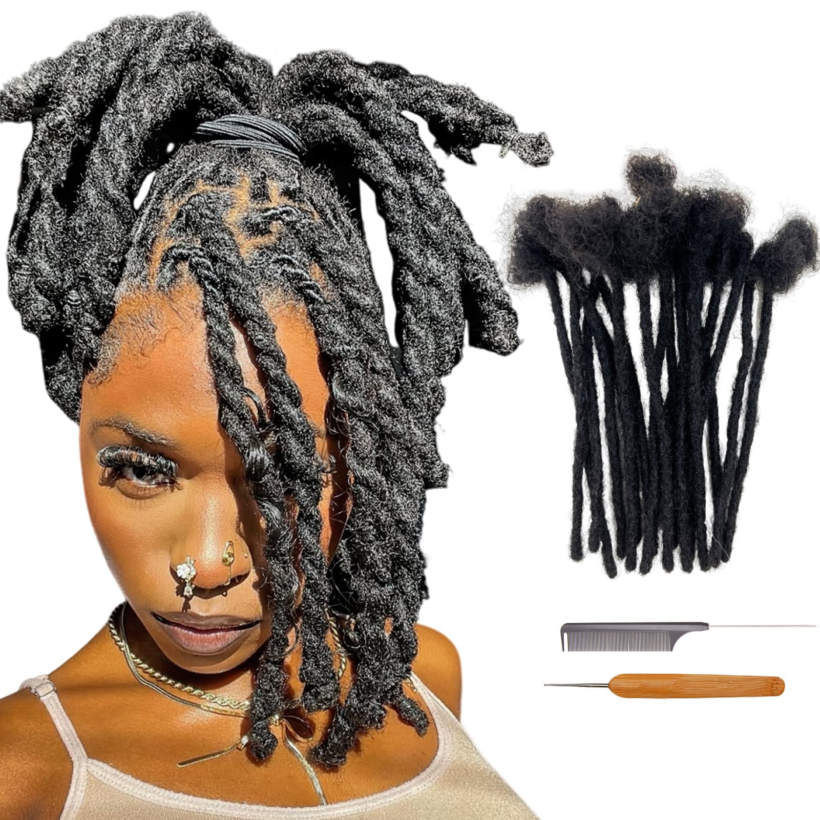 6 Inch Permanent Human Hair Loc Extensions - 70 Strands 0.4cm Real Dreadlocks for Men, Women & Kids - Dyeable, Bleachable & Curlable - Perfect for Protective Styles, Natural Hair Growth & Fashion Looks