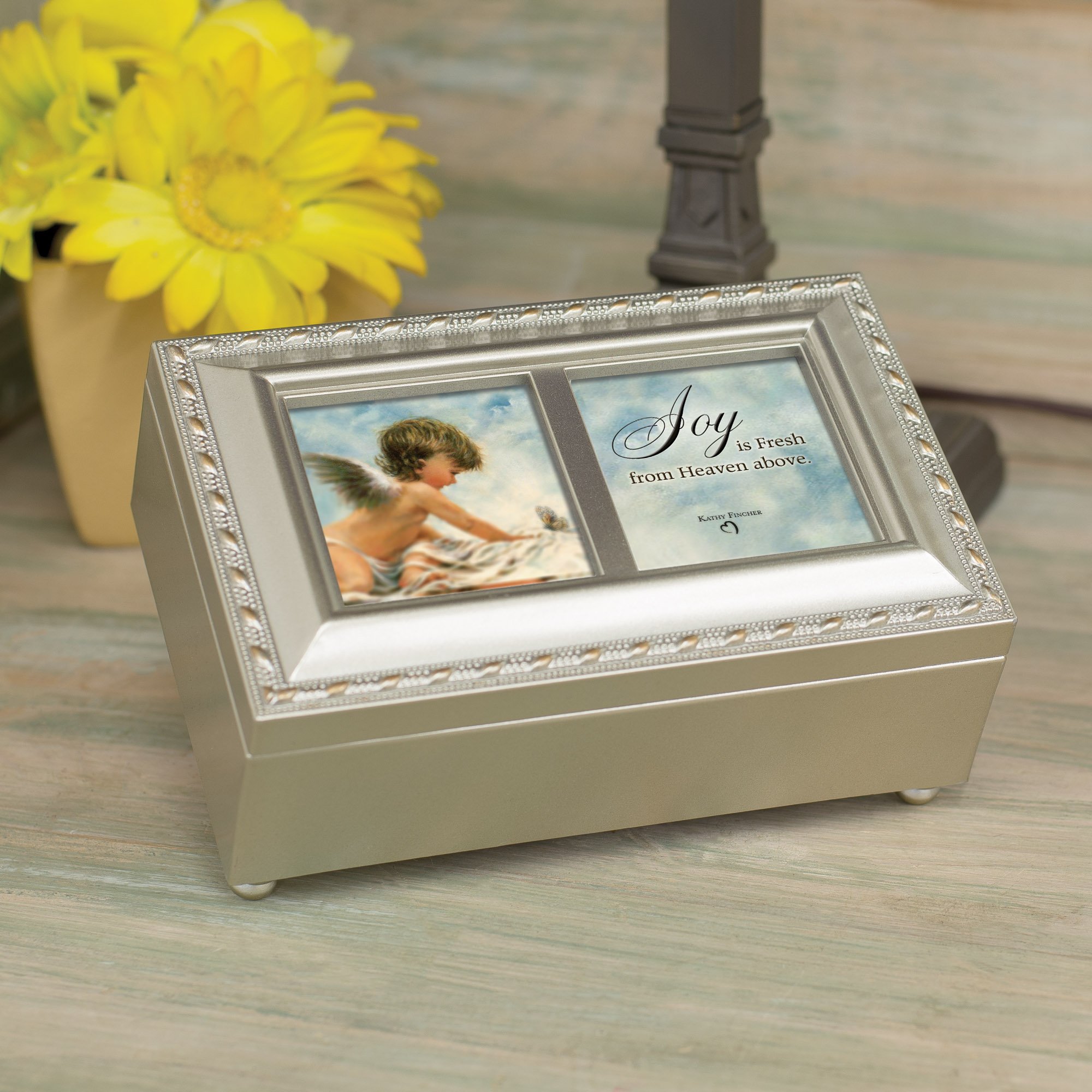 Charming Cottage Garden Angels Delight Music Jewelry Box - Silver Petite Gift Box Plays 'Amazing Grace' - Perfect for Weddings, Anniversaries & Keepsake Storage