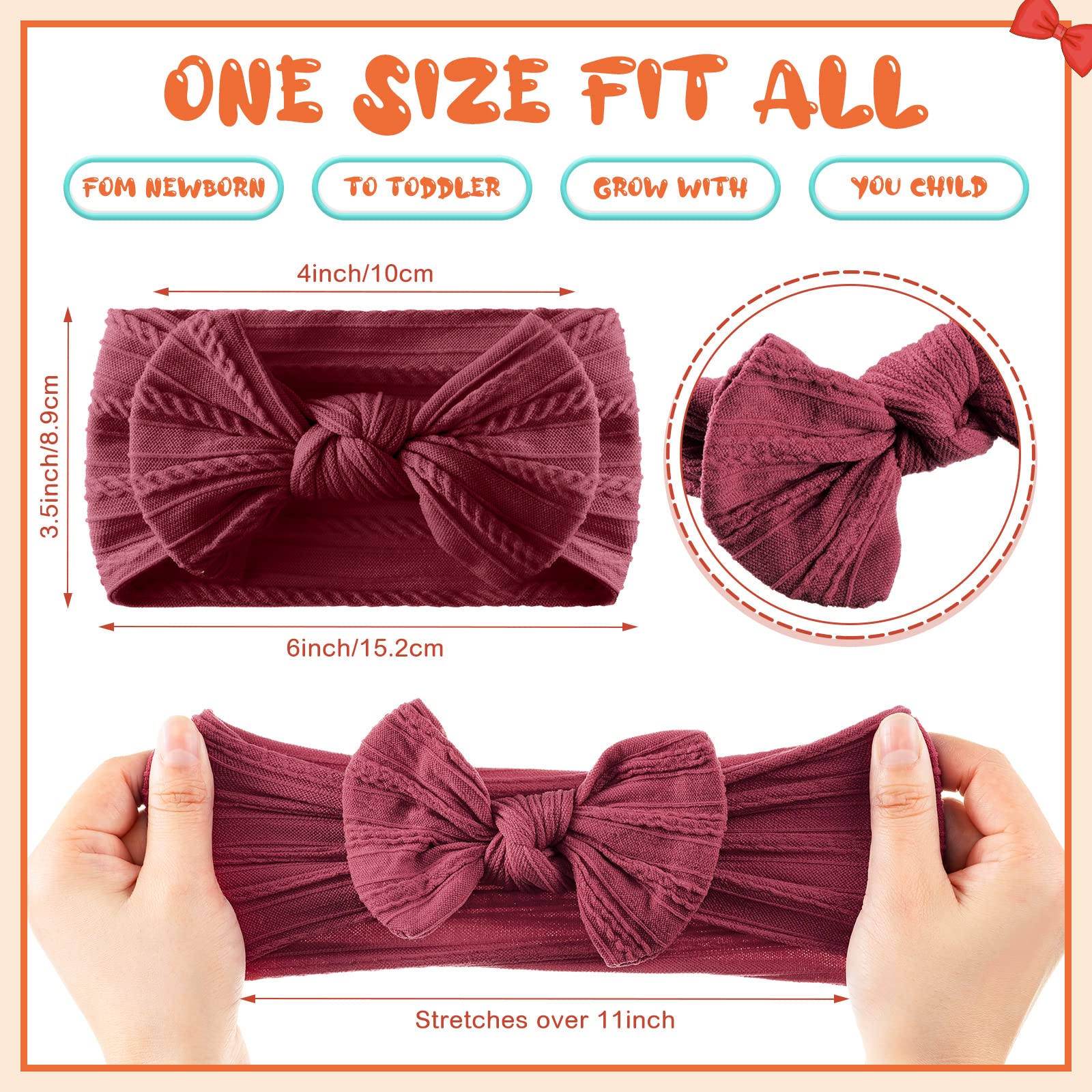 32 Pcs Baby Nylon Headbands with Bows - Soft Stretchy Hairbands for Newborn Girls & Toddlers - Handmade Jacquard Hair Accessories for Daily Outfits & Photo Shoots