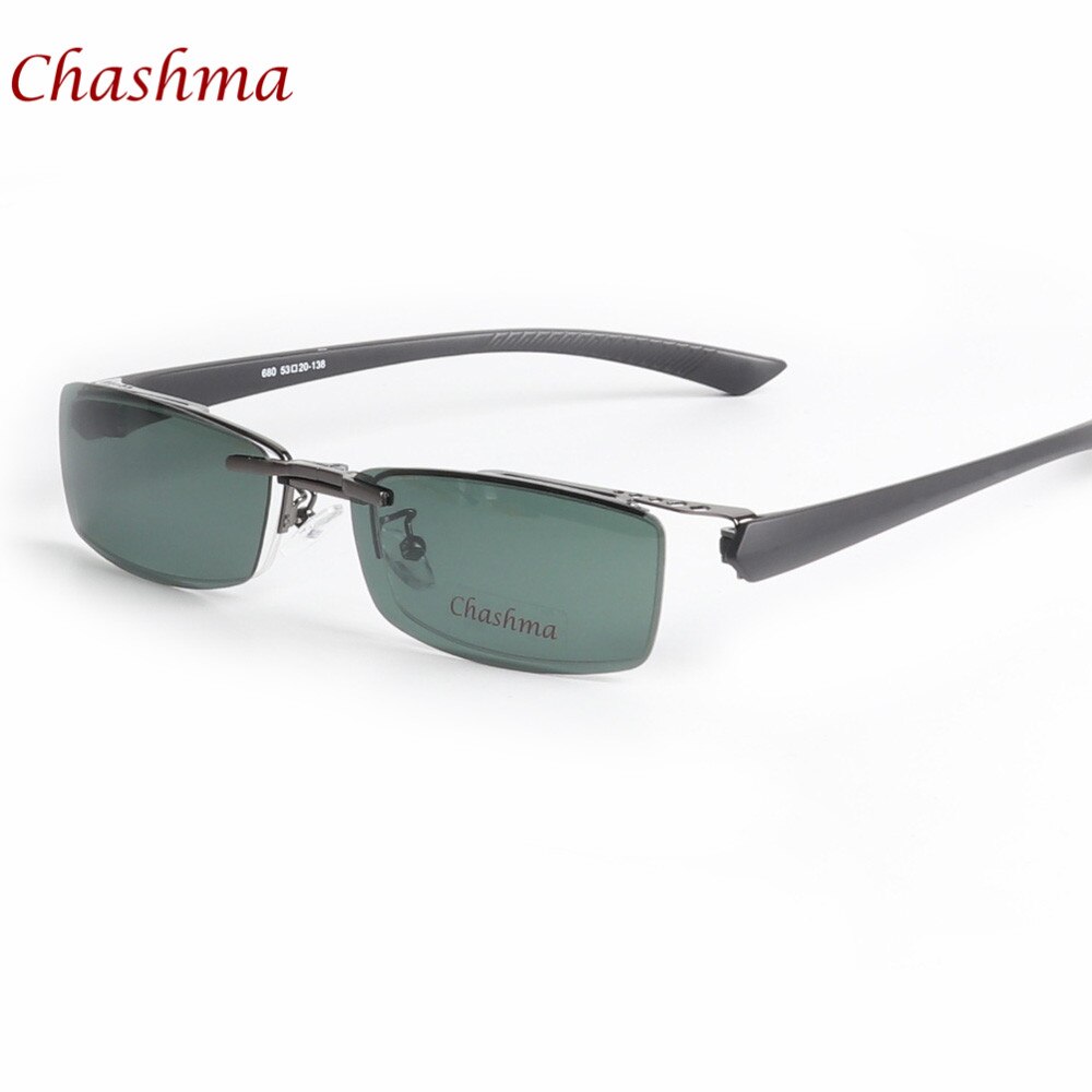 Men's Semi-Rim Rectangle Alloy Eyeglasses with Clip-On Polarized Sunglasses - Lightweight Metal Frame for Reading & Driving (Model 680) | UV Protection Glasses for Work, Travel & Outdoor Activities