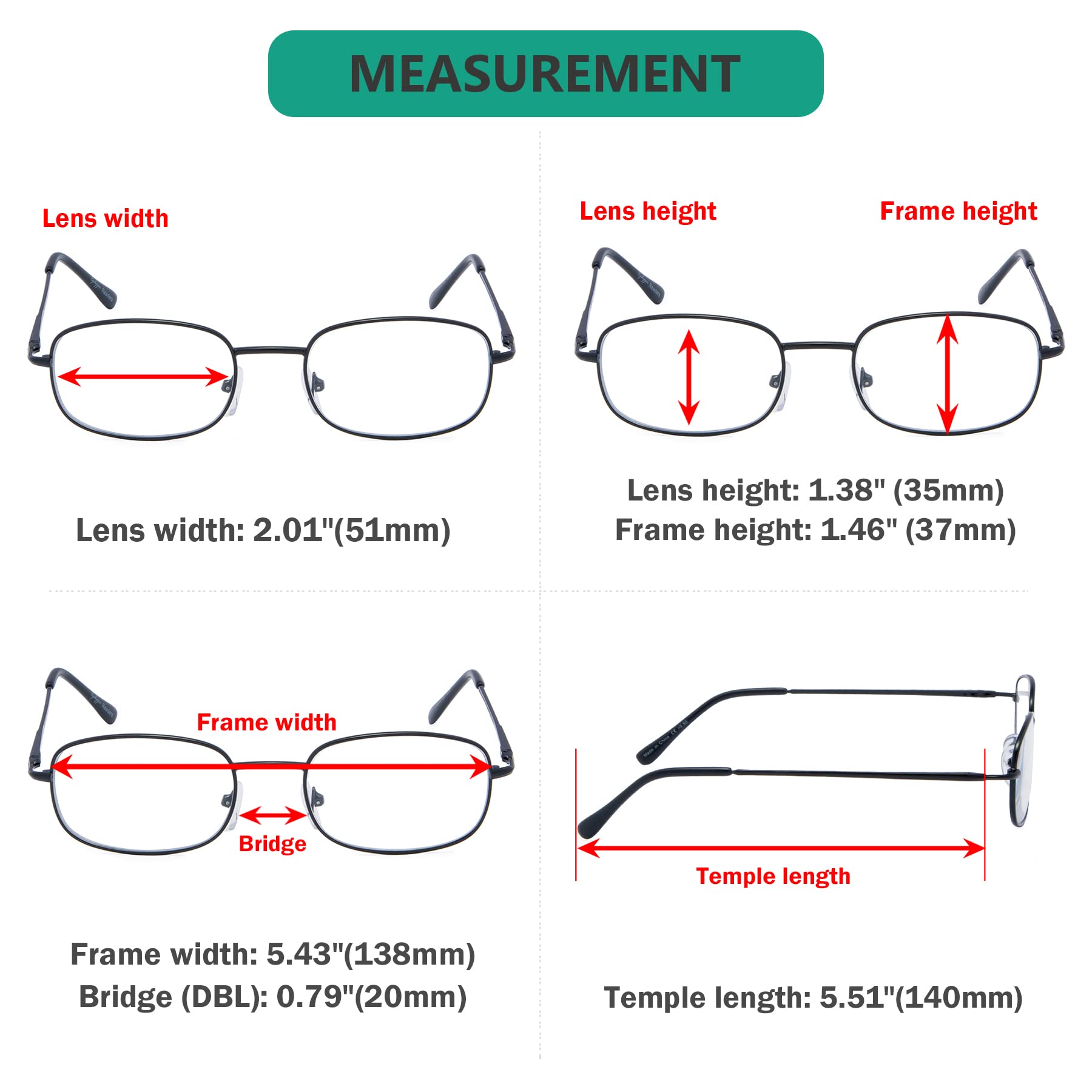 Eyekepper 4 Pairs Reading Glasses - Lightweight Metal Frame Readers with Spring Hinges for Men & Women - Fashionable & Durable for Reading, Computer Use & Office Work