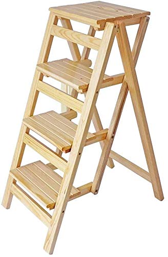 FADUNI 4-Tier Pine Wood Step Stool, Foldable Ladder Stool for Kitchen, Office, Library - Multifunctional Shoe Bench & Flower Stand    Perfect for reaching high shelves, organizing shoes, displaying plants, or as extra seating in small spaces.