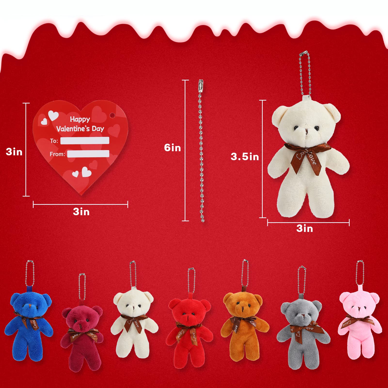 Acekid 28PCS Valentine's Day Plush Bear Stuffed Keychain Toys for Kids - Mini Animal Plush Gifts for Valentine's Exchange, School Classroom Prizes & Party Favors - Perfect for Valentine's Day Gifts, Classroom Rewards, and Party Giveaways