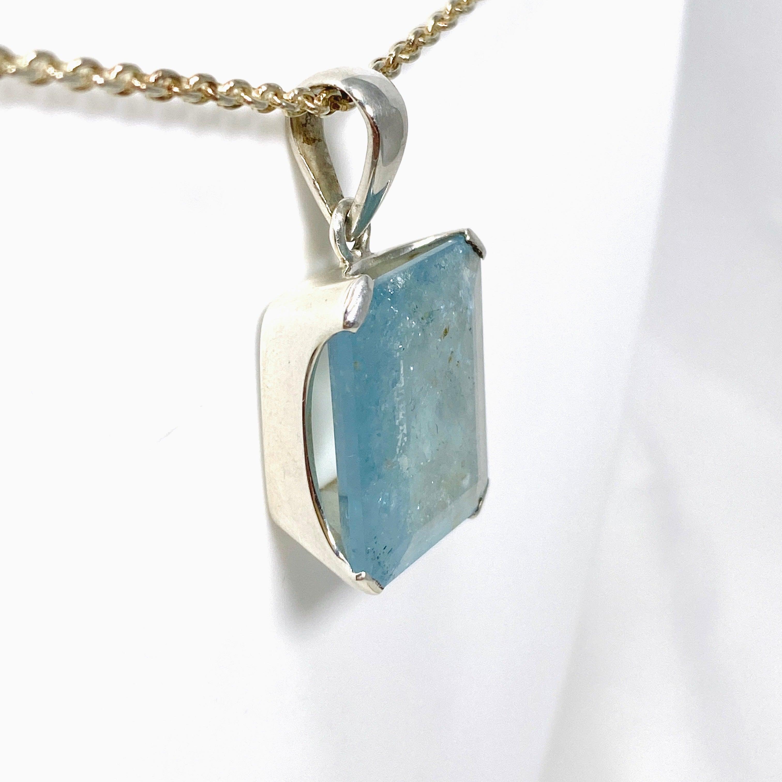 Natural Aquamarine Faceted Rectangle Pendant Necklace PPGJ746 - Elegant Jewelry Gift for Women, Perfect for Weddings & Special Occasions