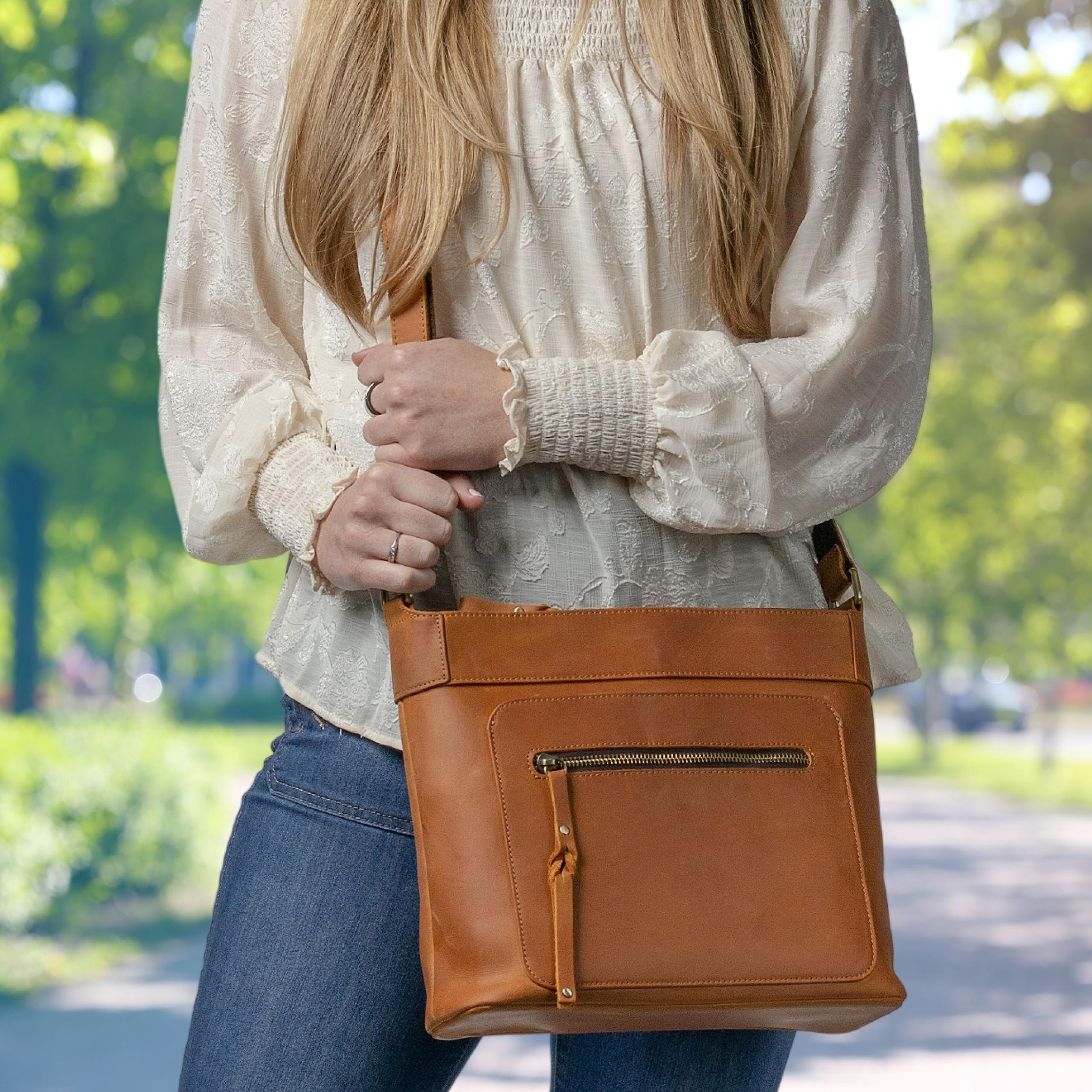 Concealed Carry Crossbody Bag for Men & Women - Distressed Leather with Locking Zippers & Gun Holster | Perfect for Everyday Carry, Travel & Outdoor Activities