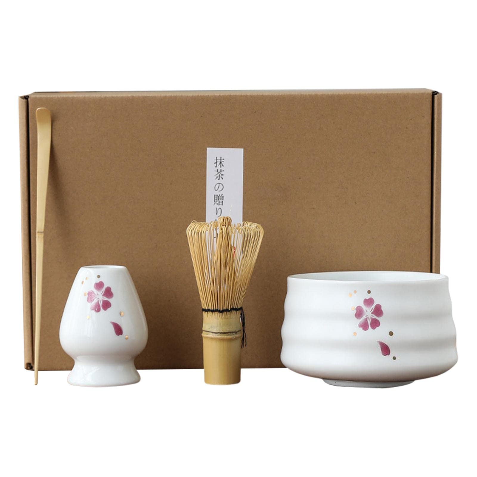 Handmade Japanese Ceramic & Bamboo Matcha Bowl Set - 580ml Traditional Tea Ceremony Gift for Kitchen, Tea Room - Red 4 Leaf Clover Design | Perfect for Matcha Preparation, Zen Decor & Unique Housewarming Gifts