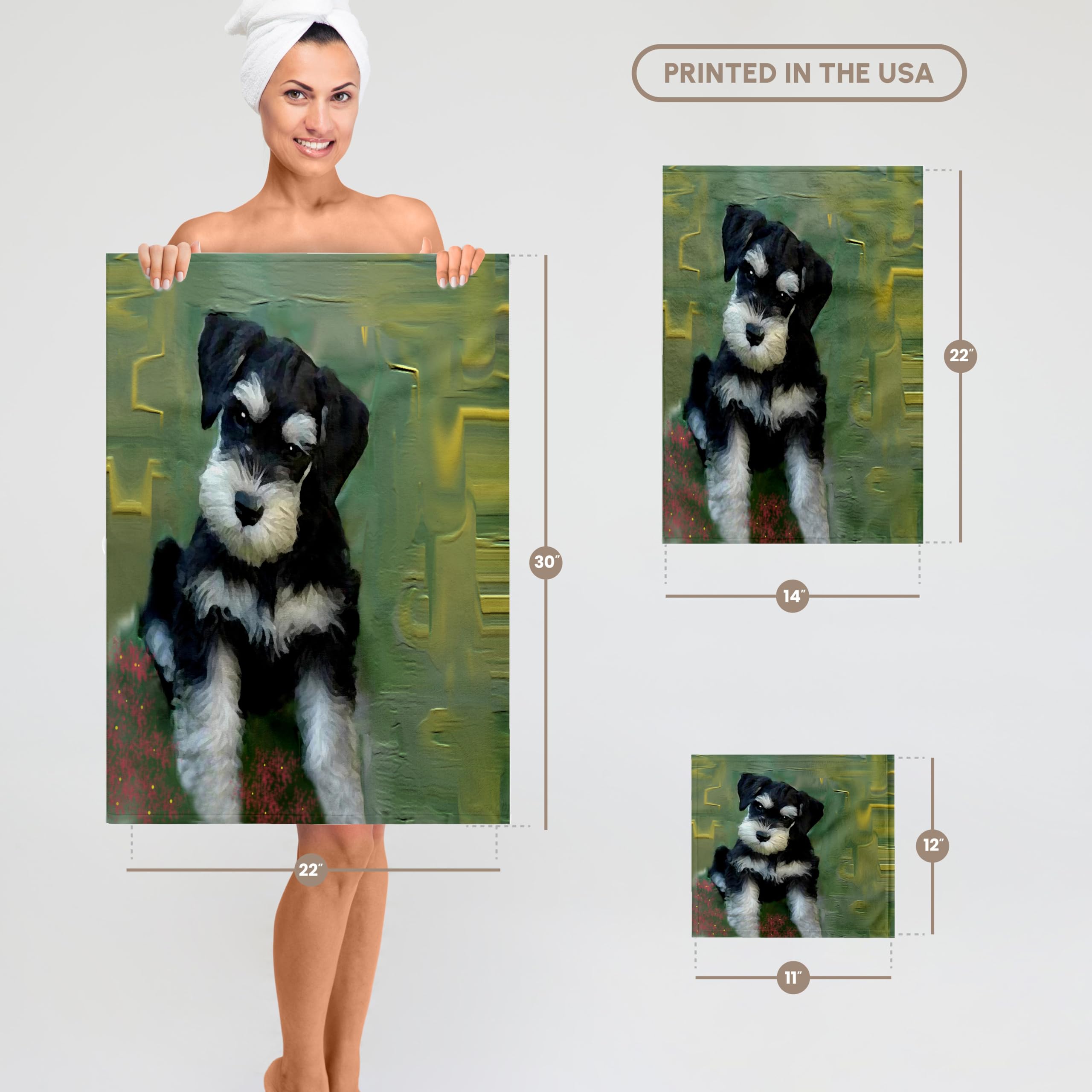 3D Rose Miniature Schnauzer Dog Design Hand Towel - 15 x 22 Inches - Soft Absorbent Bath & Kitchen Towel for Pet Lovers - Perfect for Bathroom, Kitchen, and Gift Giving