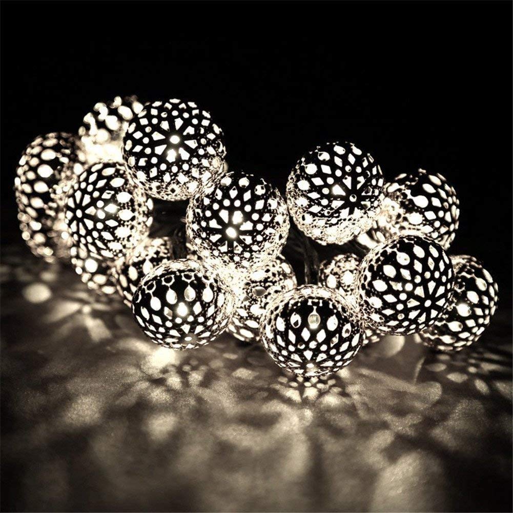 Solar Powered Metal Ball String Lights - 12 LED 3.5M Outdoor/Indoor Moroccan Fairy Lights for Garden, Patio, Christmas, Wedding, Party & Home Decor (White) | Weatherproof & Energy Efficient Lighting Solution