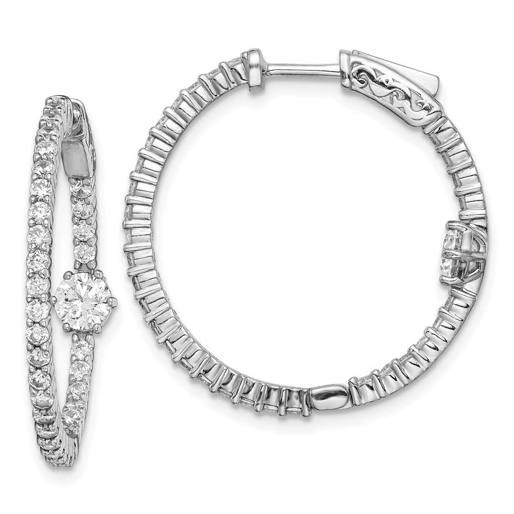 Sterling Silver Rhodium-Plated Cubic Zirconia Hoop Earrings for Women - Elegant In and Out Design QE11073 - Perfect for Parties, Weddings & Everyday Wear