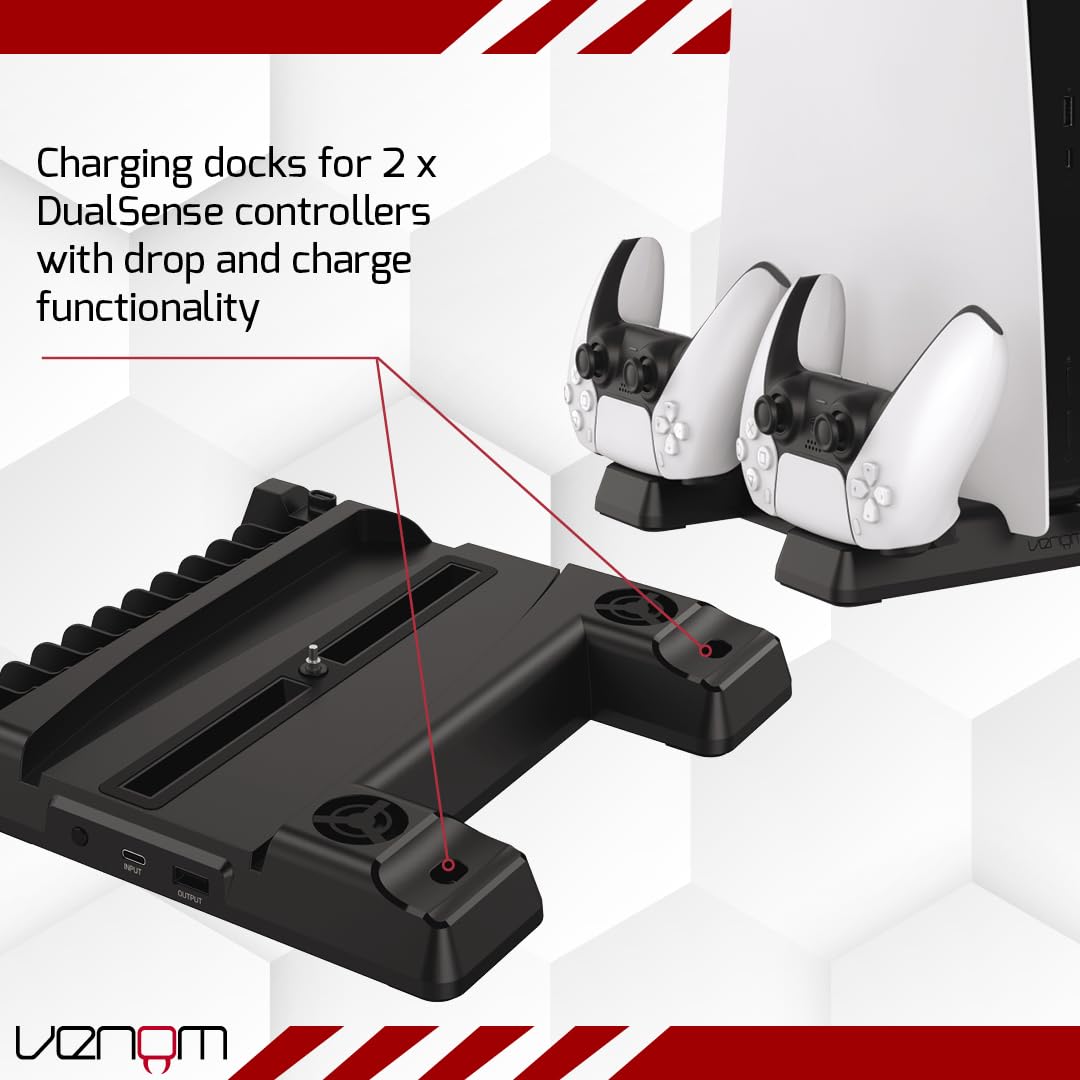 PS5 Cooling Stand with Dual Controller Charger - Fast Cooling Fan & USB Ports for PlayStation 5 - Perfect for Gaming Sessions & Console Protection