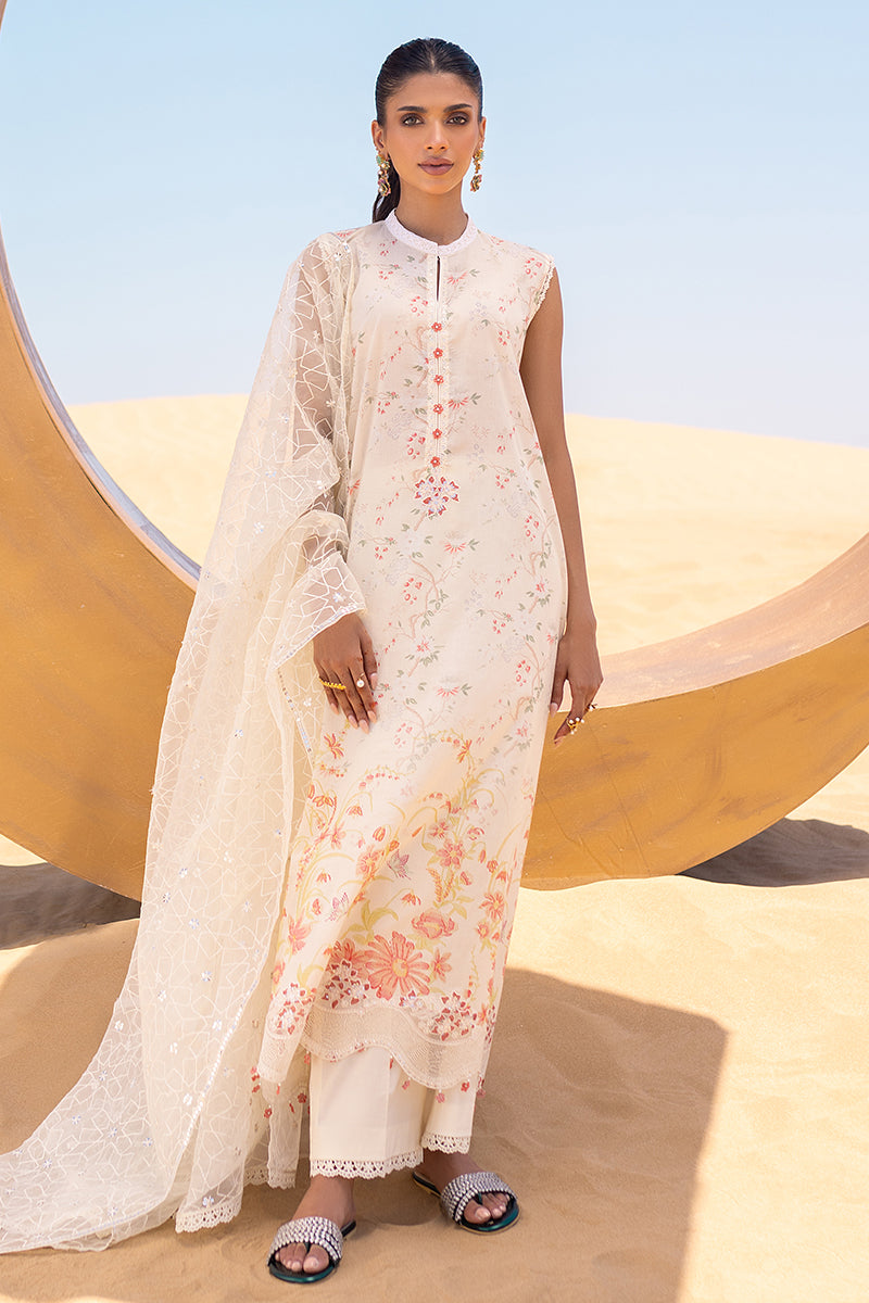 IVORY GLOW 3-Piece Printed Lawn Suit Set | Floral Embroidery Pakistani Formal Dress | Perfect for Weddings, Parties & Special Occasions