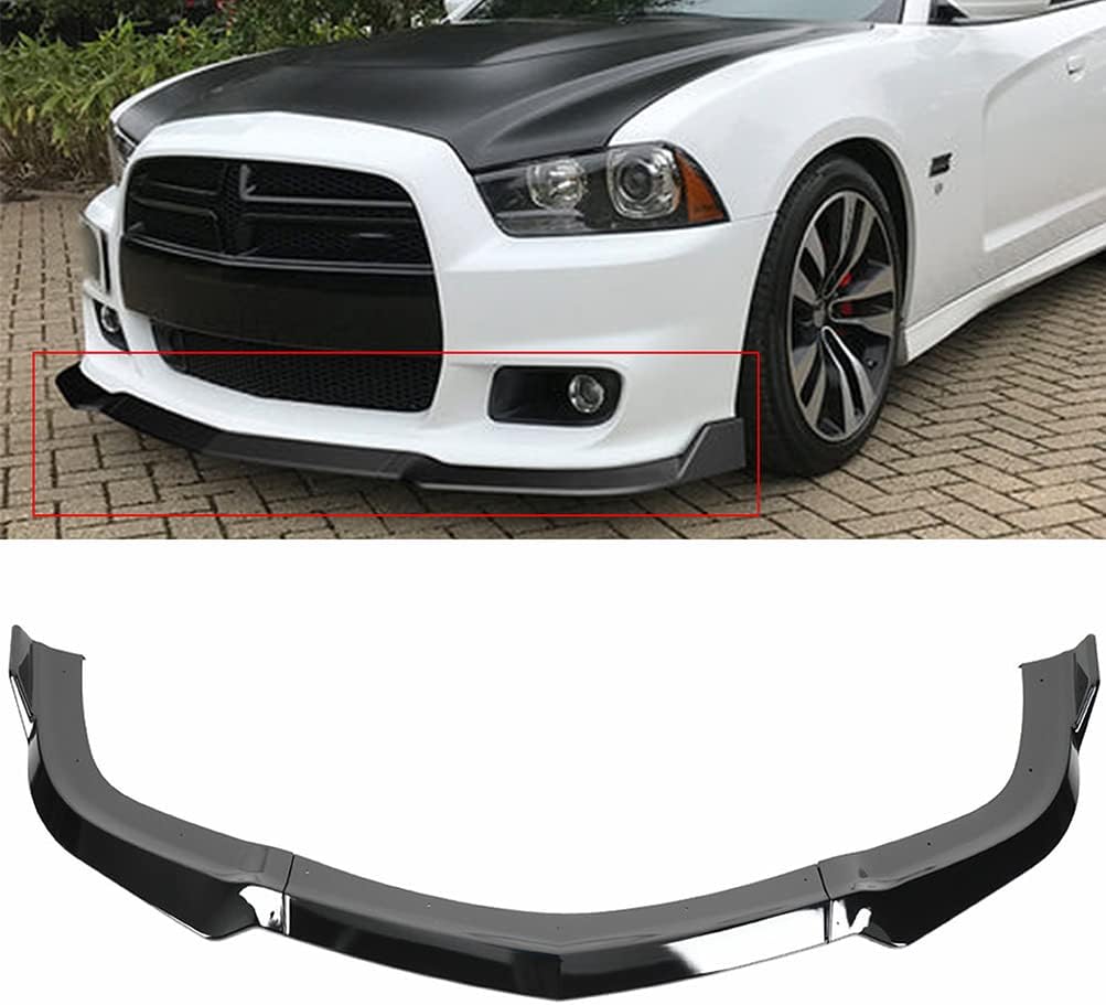 2011-2014 Dodge Charger Front Bumper Lip Spoiler (Excludes SRT8 Models) - Glossy Black 3-Piece Set - Aggressive Styling & Improved Aerodynamics - Perfect for Car Enthusiasts & Street Racing