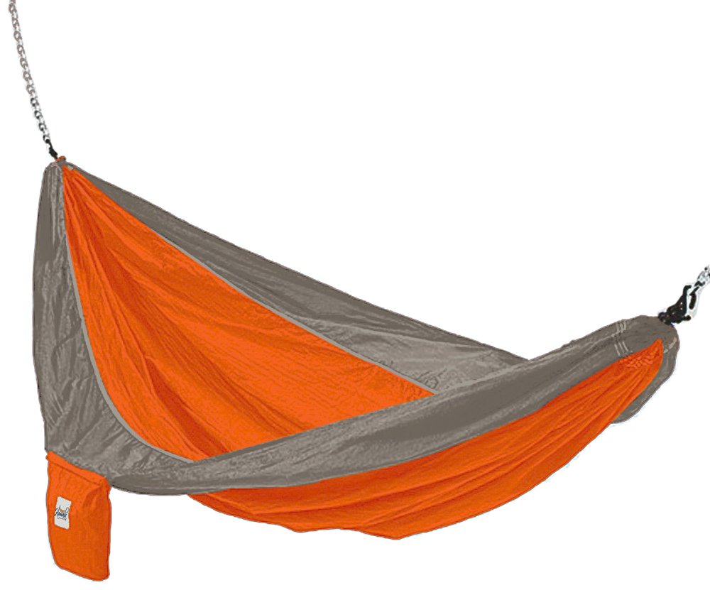 Hammaka Parachute Silk Lightweight Portable Double Hammock - Orange & Grey - Perfect for Camping, Backpacking, and Backyard Relaxation