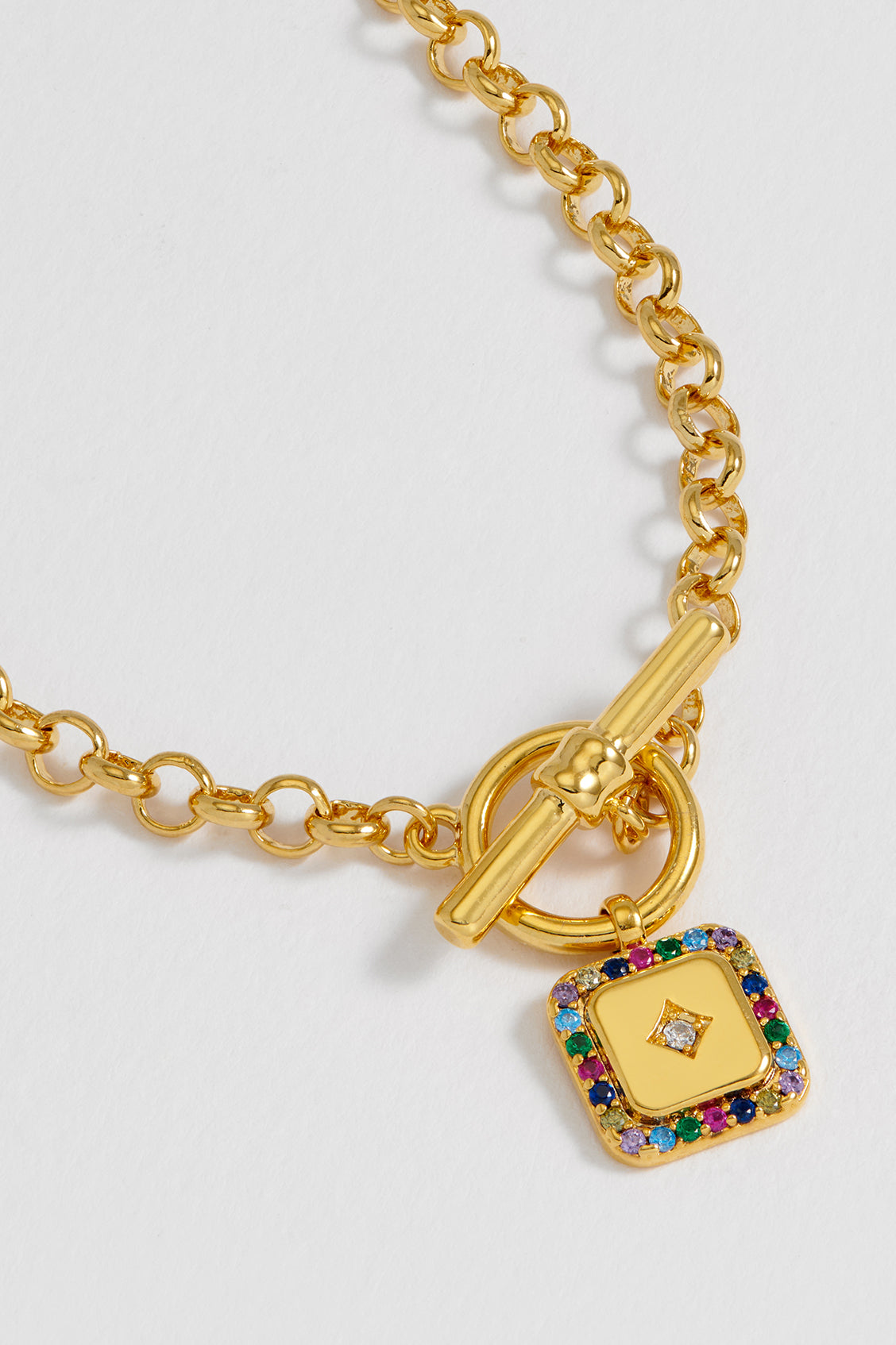Rainbow Square Paperclip Link T Bar Necklace - Trendy Layering Jewelry for Women, Perfect for Everyday Wear & Gift Giving