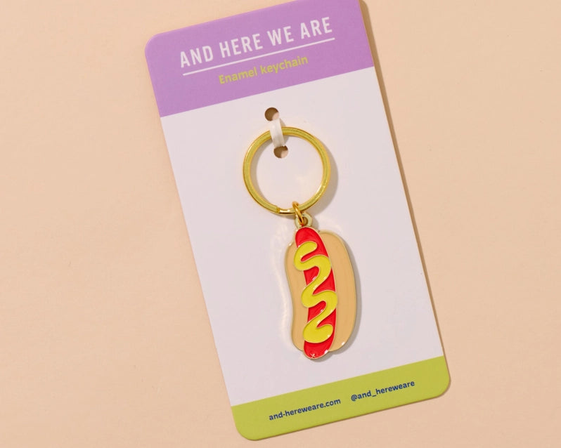 Hot Dog Enamel Keychain - Cute Food-Themed Key Ring for Keys, Bags & Backpacks - Perfect Gift for Hot Dog Lovers & BBQ Enthusiasts