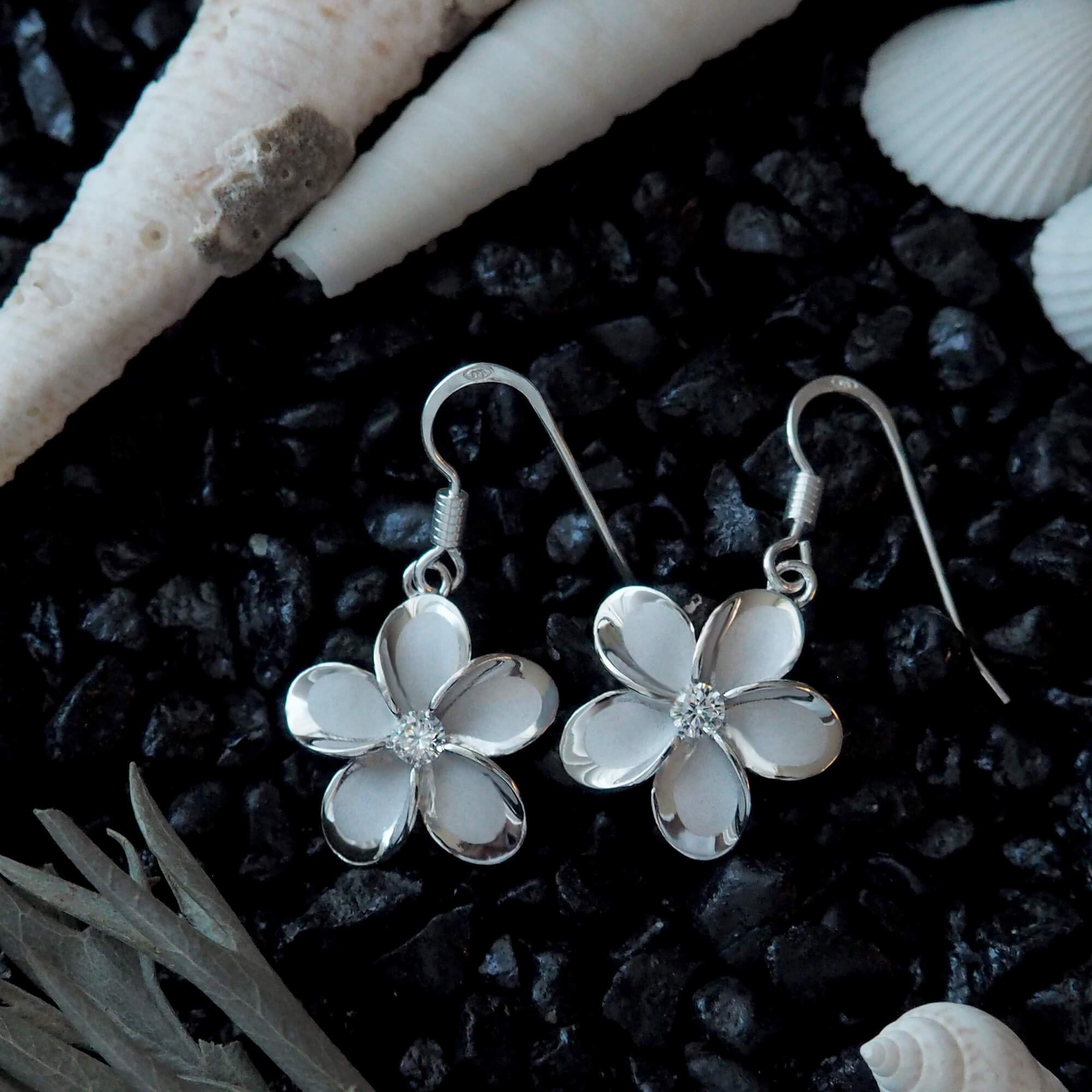 Sterling Silver 15mm Plumeria Flower Dangle Earrings for Women - Hawaiian Style Tropical Jewelry Gift for Beach Vacation, Summer Party & Boho Fashion