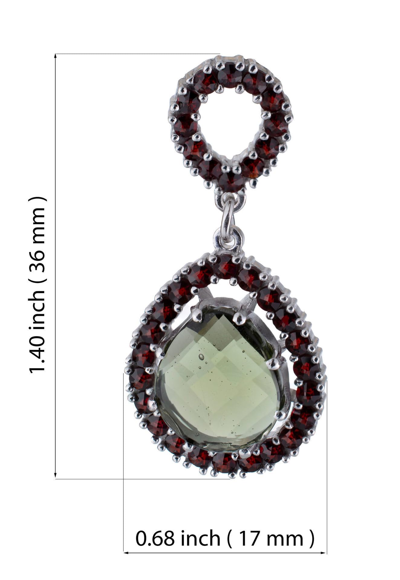 Bohemian Garnet & Moldavite Sterling Silver Pear Pendant Necklace for Women - January Birthstone Jewelry with 925 Silver Chain | Perfect for Gifts, Weddings & Boho Fashion