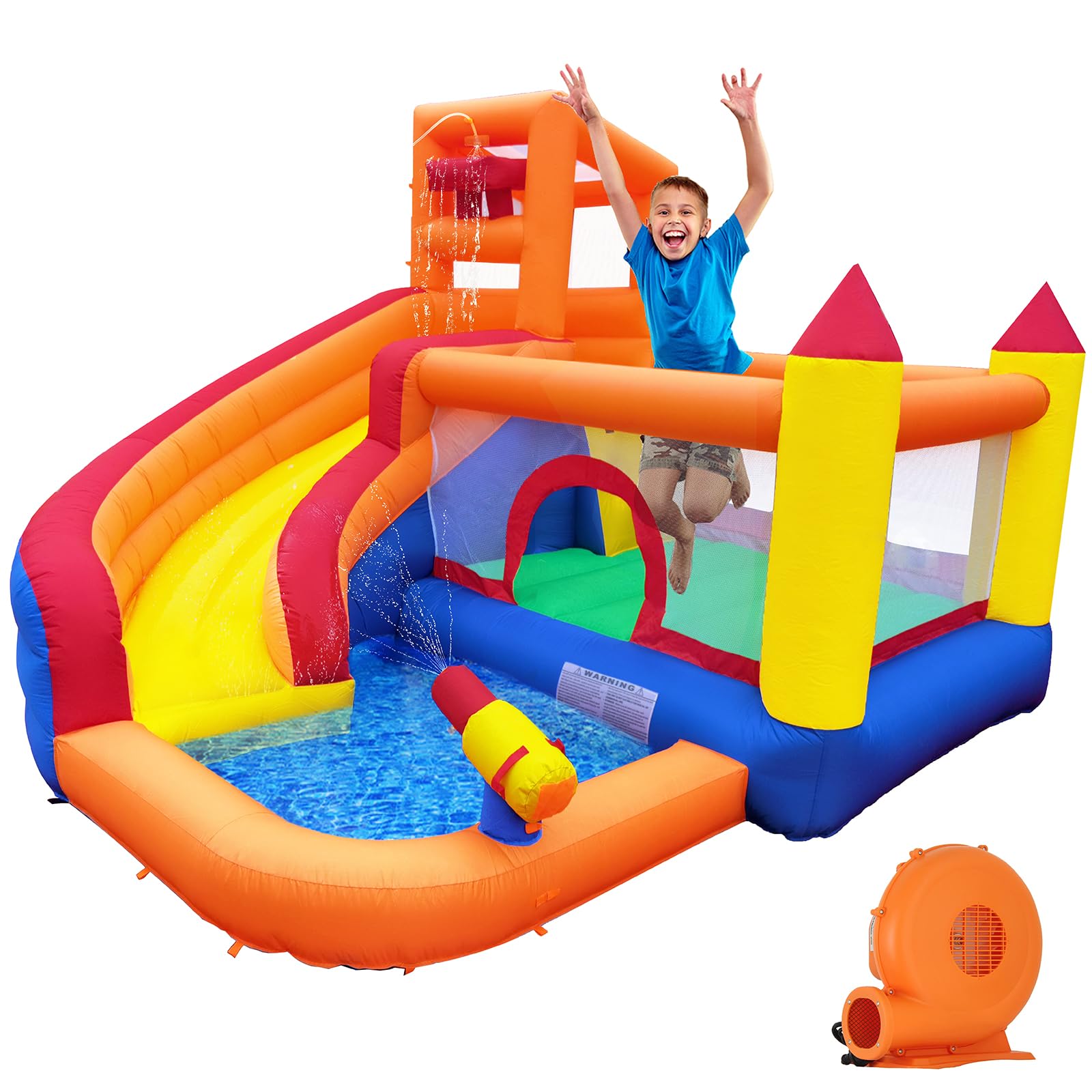 Huakastro Inflatable Bounce House with Water Slide - Kids Outdoor Water Park with Ball Pit & Splash Pool, Summer Backyard Party Toy for Birthday & Family Gatherings (Includes Air Blower) - Perfect for Pool Parties, Backyard Fun & Indoor Play Centers
