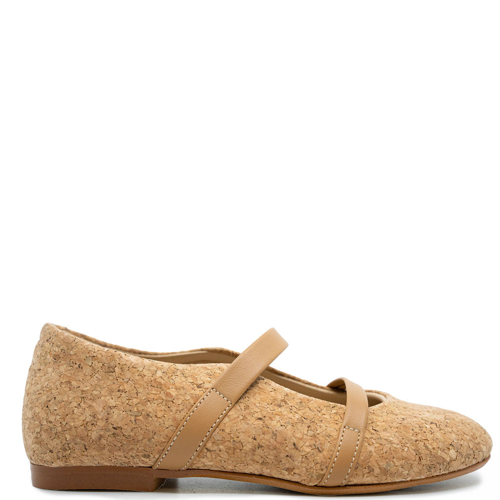 Blublonc Beige Cork Double Strap Mary Jane Shoes - Comfortable & Stylish Women's Casual Flats for Work, Walking & Everyday Wear