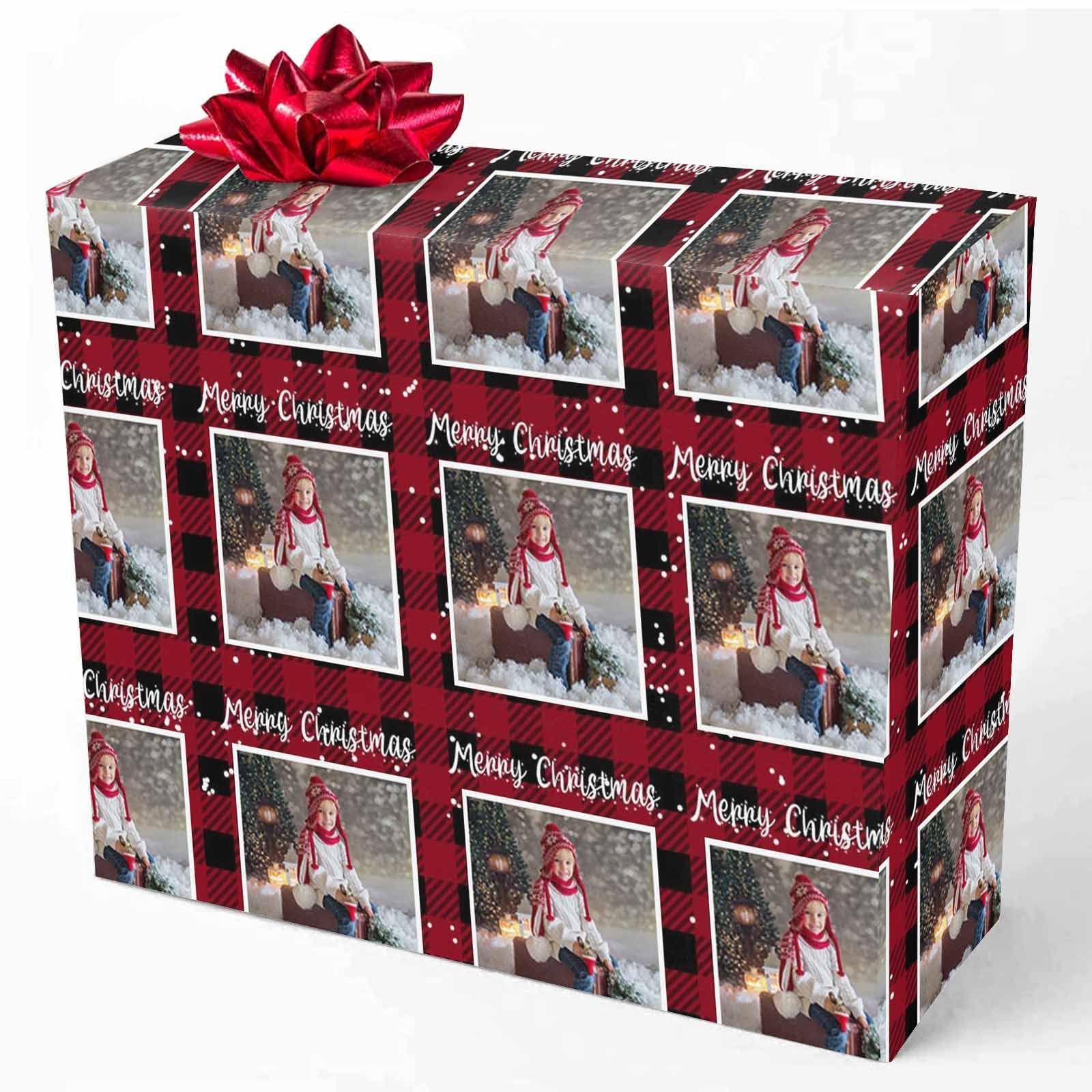 MyPupSocks Custom Photo Wrapping Paper - Personalized Printed Gift Wrap Roll with Christmas Plaid Design for Birthday, Wedding & Holiday Presents (5 Rolls) - Perfect for Grandma, Grandpa & Friends Gifts