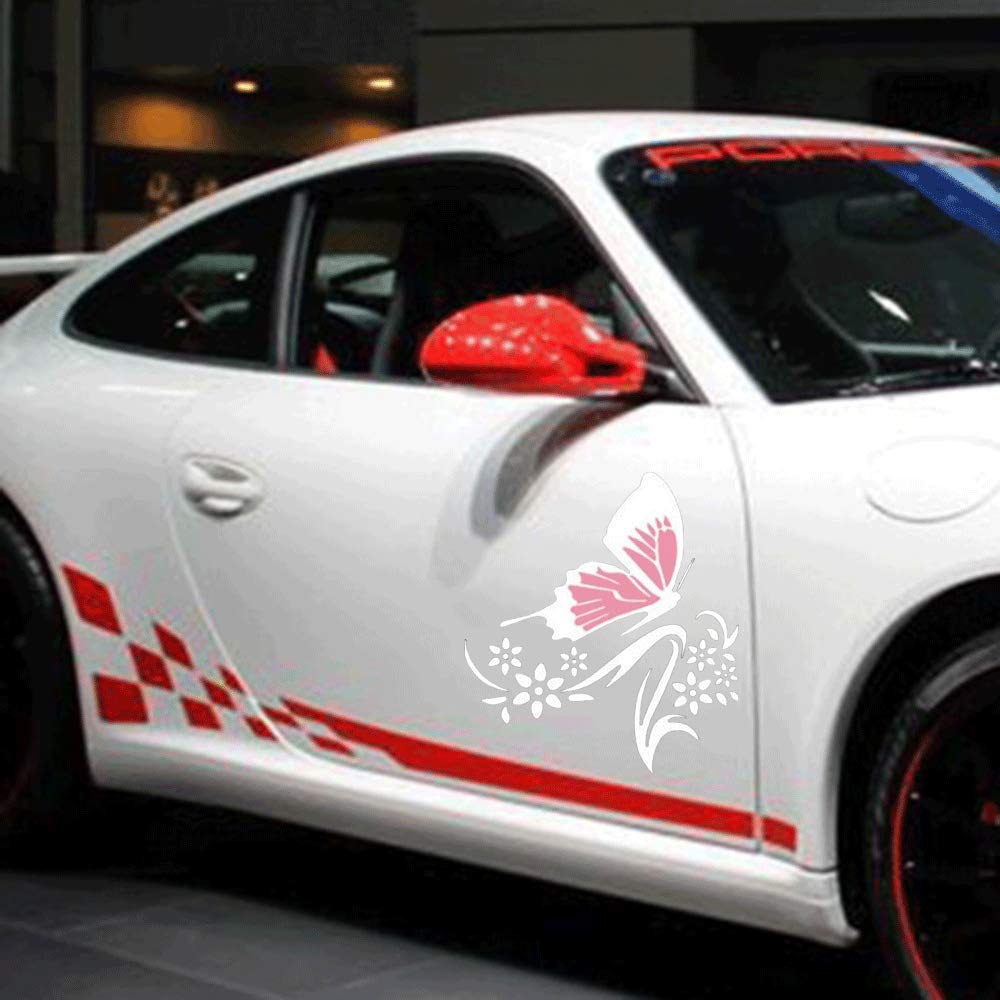 Butterfly and Flower Car Decals for Women - 1 Set Vinyl Car Stickers for Side Hood, Universal Scratch-Resistant Decals for Cars & SUVs (Pink White) - Perfect for Personalizing Your Vehicle and Hiding Scratches