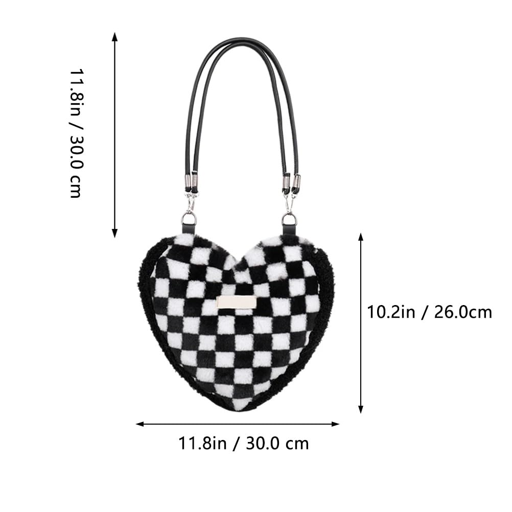 LUOZZY Lattice Pattern Plush Tote Bag - Fashionable Women's Shoulder Bag & Crossbody Purse in Black & White Checkered Print | Perfect for Work, Shopping & Travel Accessories