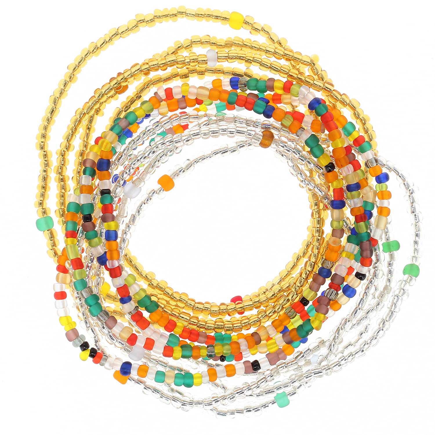 AKAAYUKO Stretchy African Waist Beads Body Chain Jewelry for Women - Colorful Waist Beads for Belly Dance, Festival, and Body Positivity