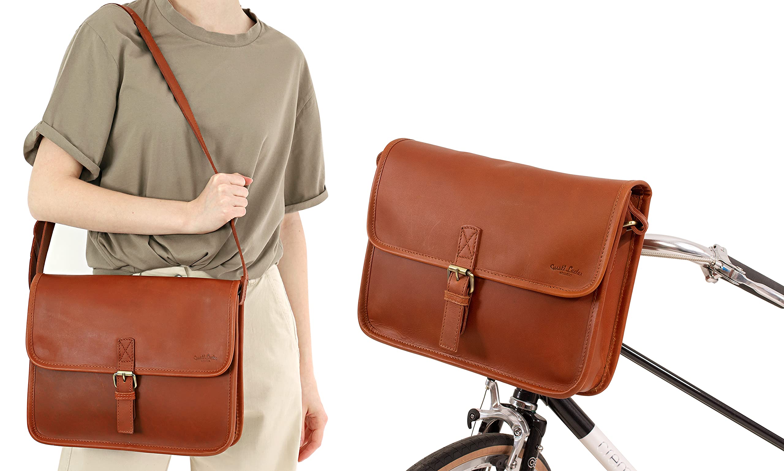 Vintage Brown Leather Bike Handlebar Bag & Shoulder Bag by Gusti Leather - Durable & Stylish for Cycling, Commuting & Outdoor Adventures