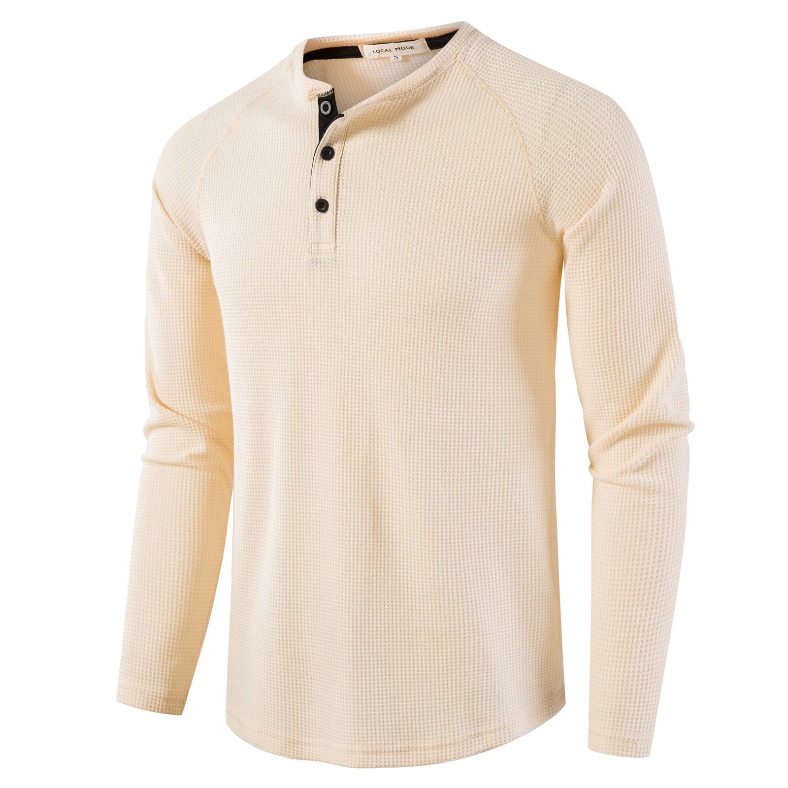LOCALMODE Men's Casual Crew Neck Long Sleeve Waffle Henley T-Shirt - Comfortable & Stylish for Everyday Wear, Work, and Outdoor Activities